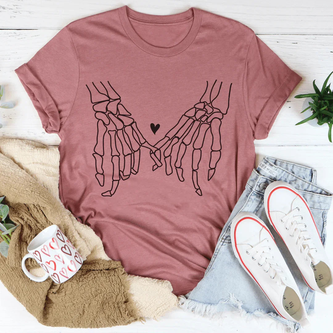 Skeleton Holding Hands Tee Mauve / S Peachy Sunday T-Shirt