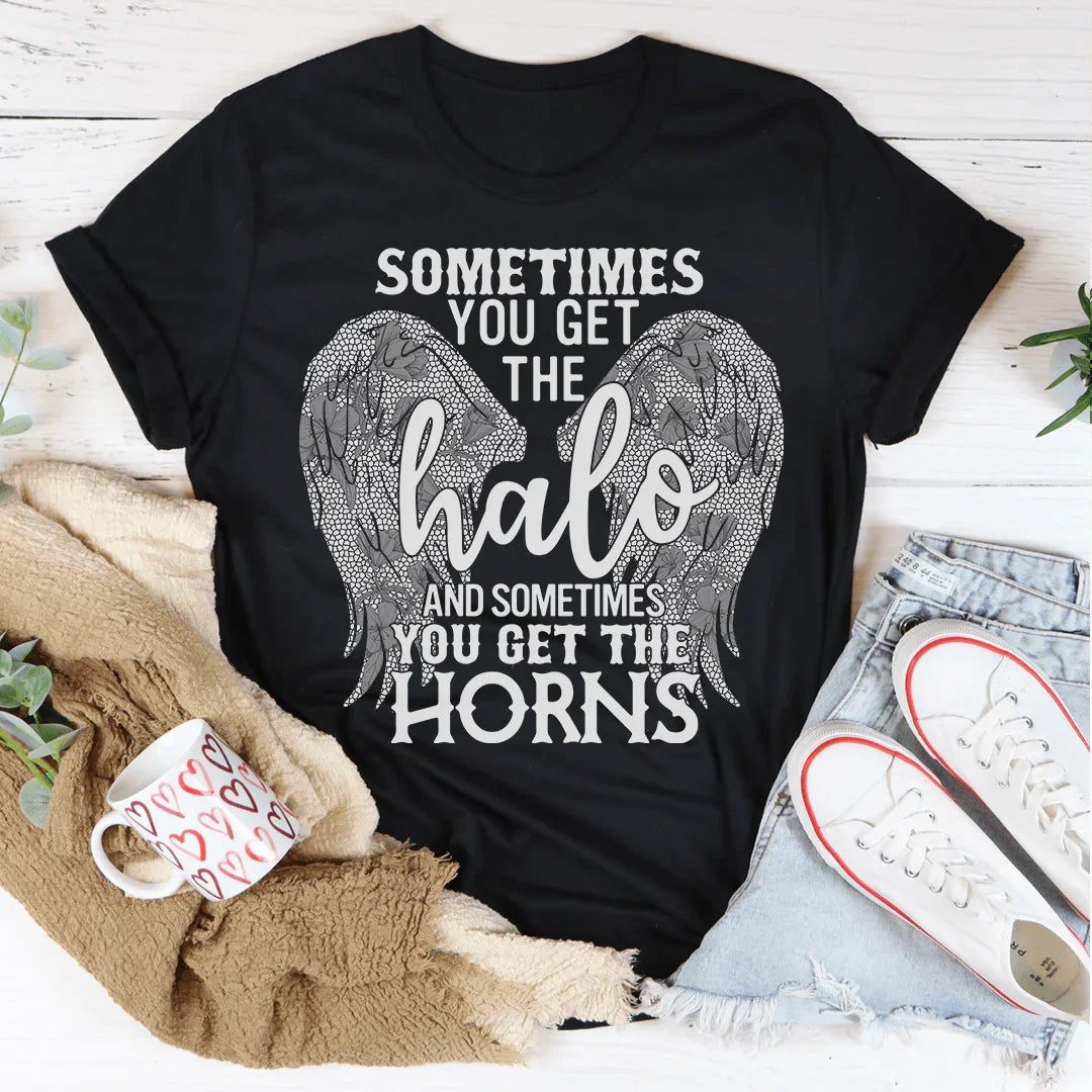 Sometimes You Get The Halo And Sometimes You Get The Horns Tee Black Heather / S Peachy Sunday T-Shirt