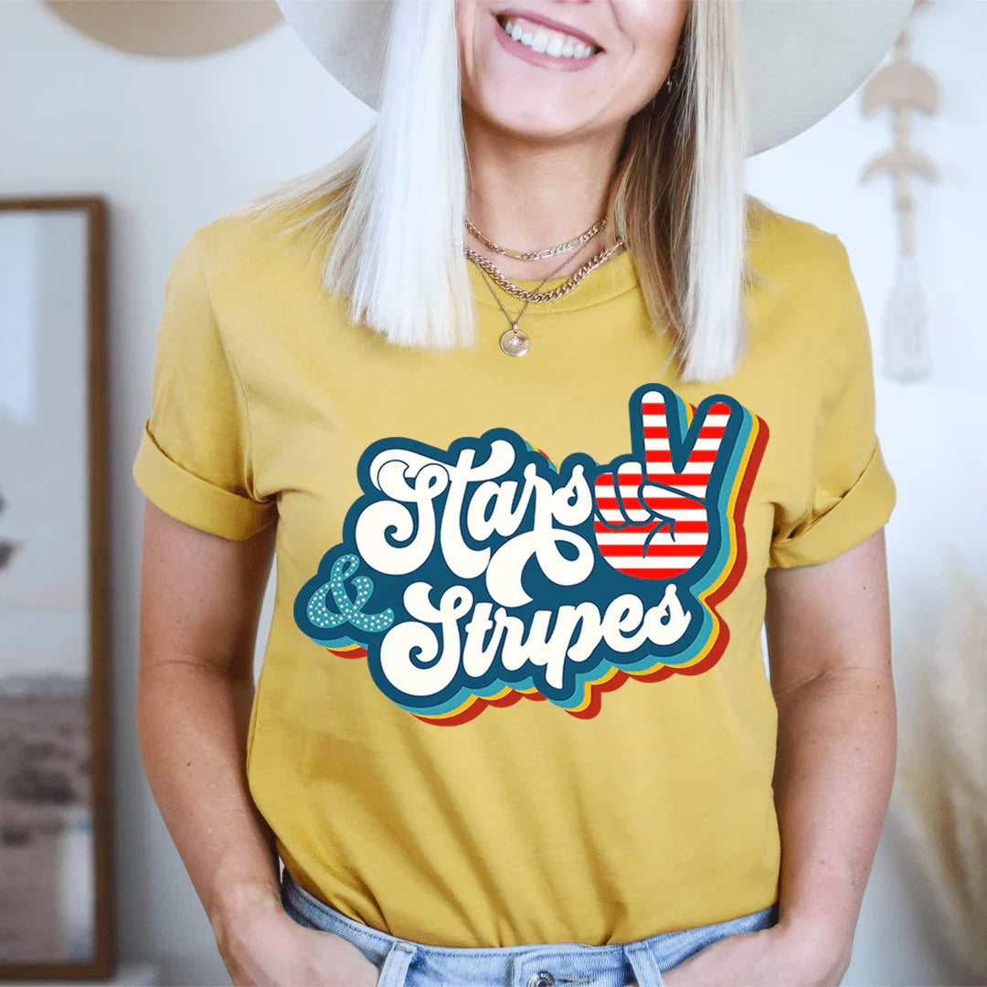 Stars & Stripes Tee Mustard / S Peachy Sunday T-Shirt