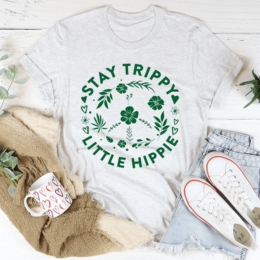 Stay Trippy Little Hippie Floral Peace Sign Tee Ash / S Peachy Sunday T-Shirt