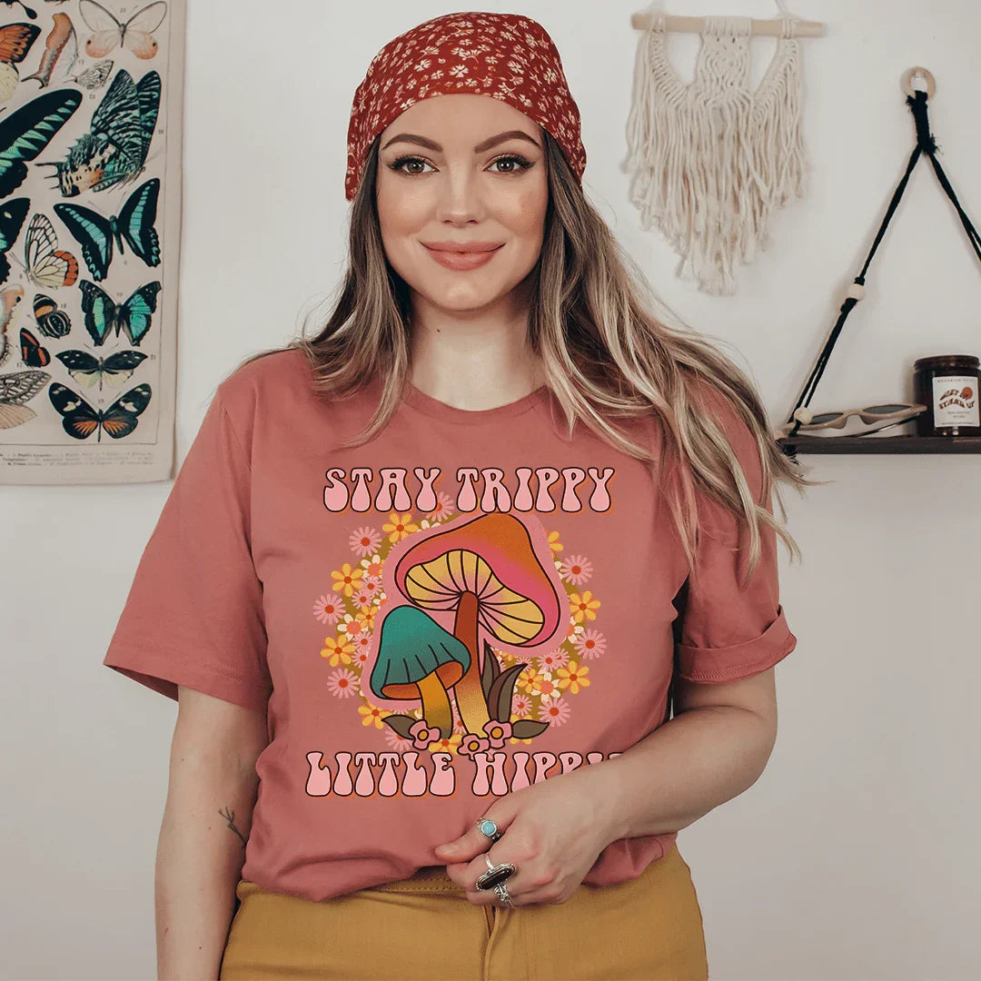 Stay Trippy Little Hippie Mushrooms Tee Mauve / S Peachy Sunday T-Shirt