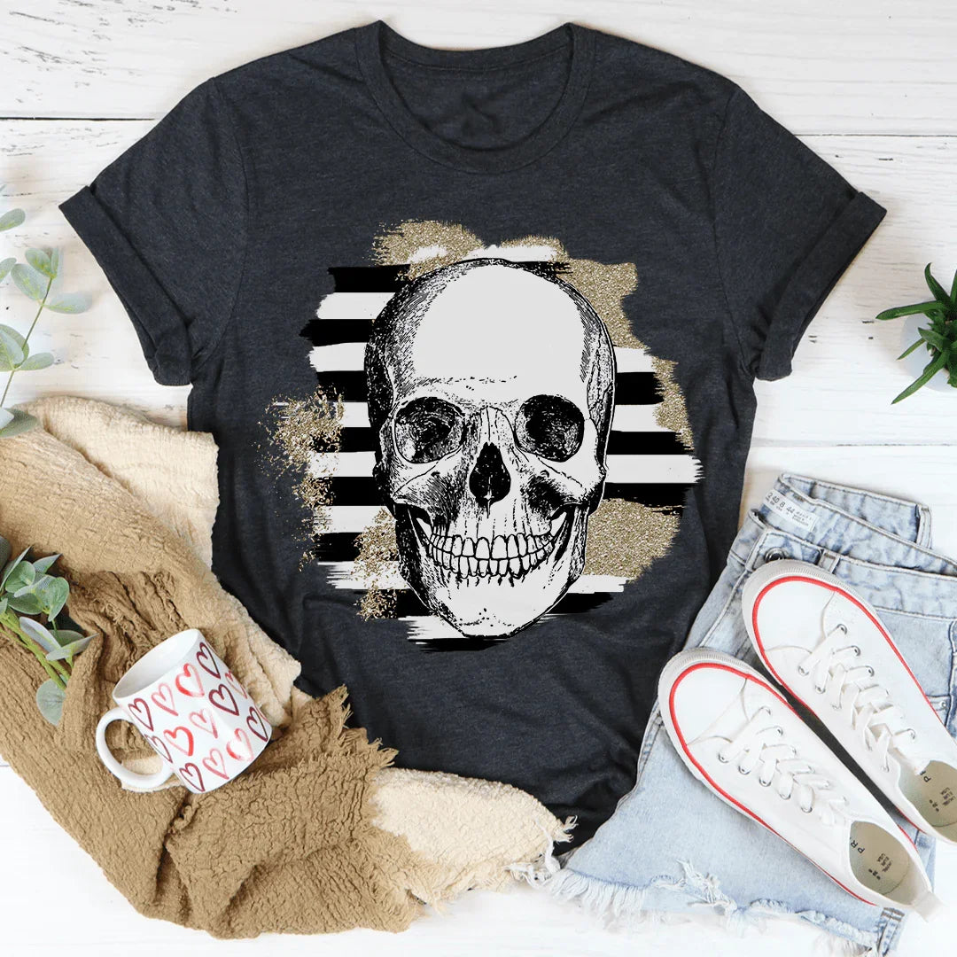 Striped Skull Tee Dark Grey Heather / S Peachy Sunday T-Shirt