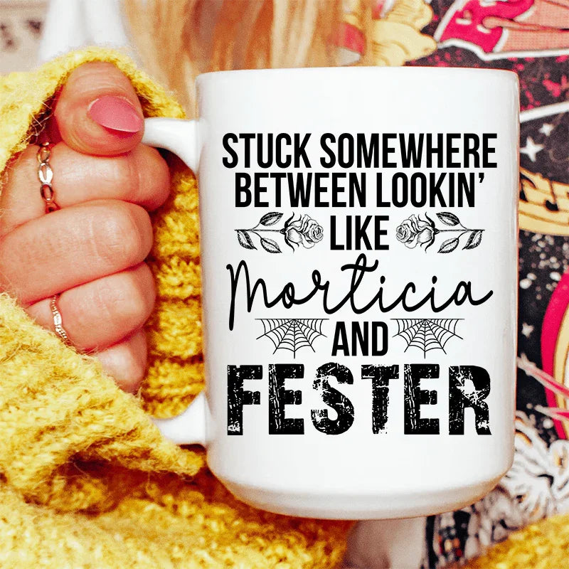 Stuck Between Looking Like Ceramic Mug 15 oz White / One Size CustomCat Drinkware T-Shirt