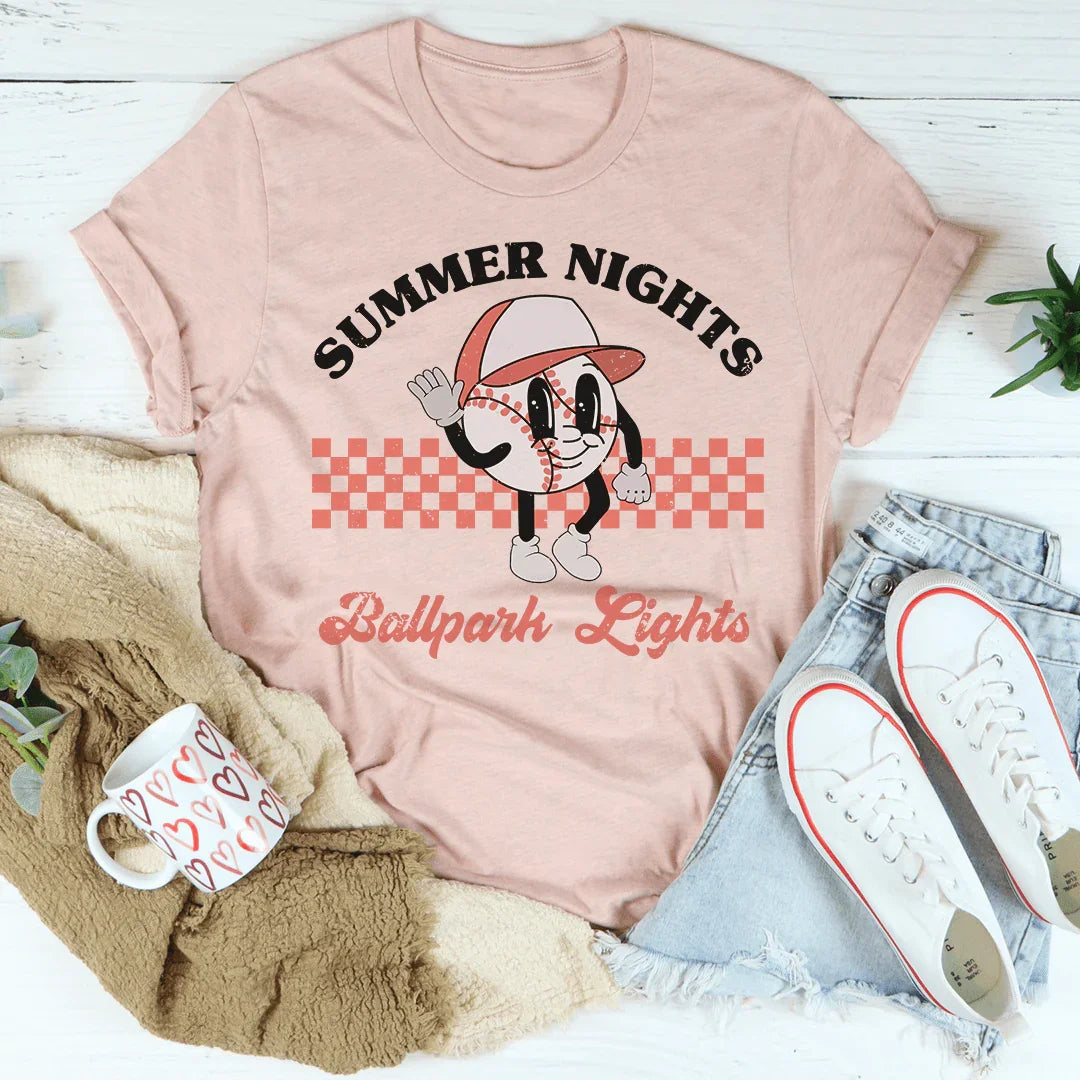 Summer Nights Ballpark Lights Tee Peachy Sunday T-Shirt