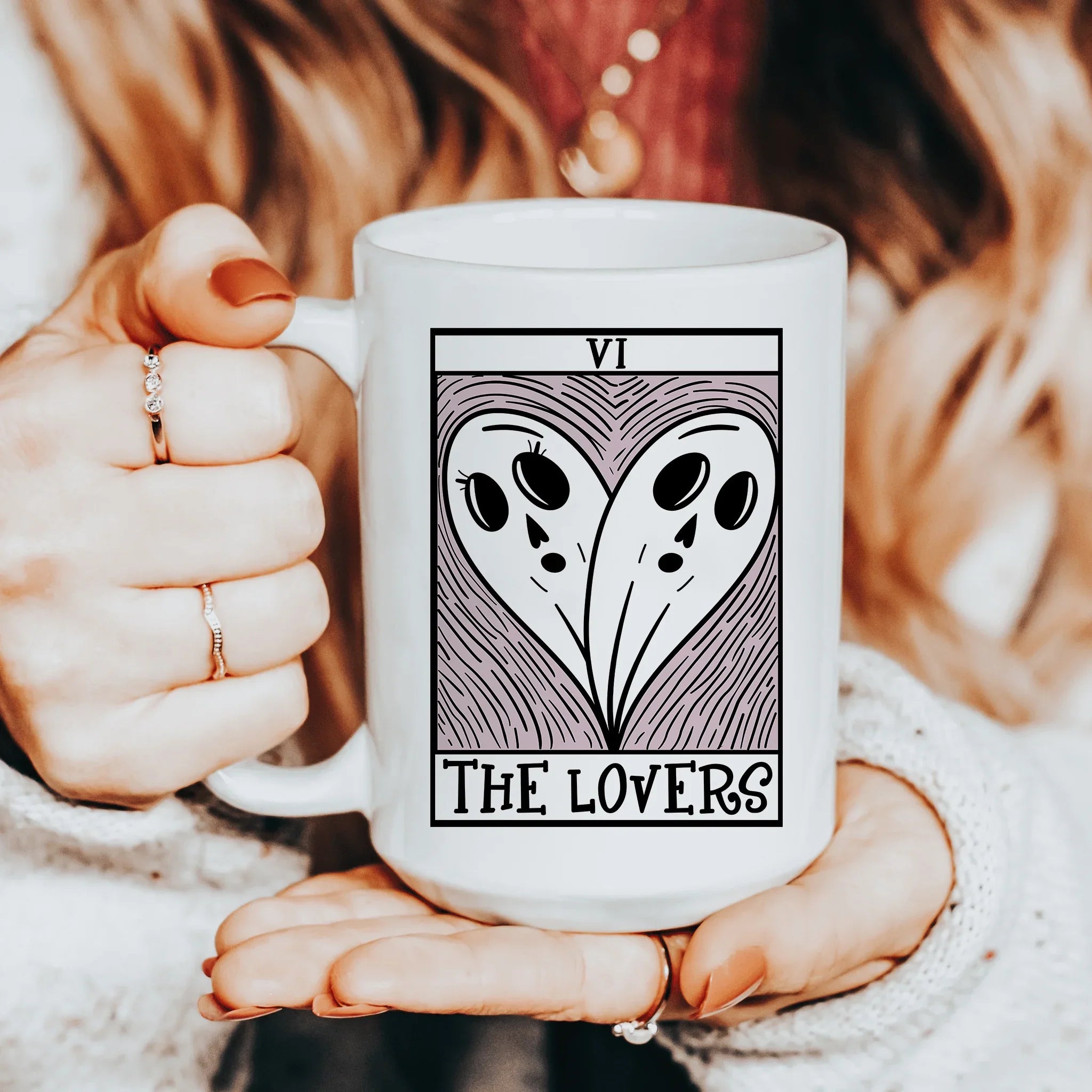 The Lovers Tarot Card Ceramic Mug 15 oz White / One Size CustomCat Drinkware T-Shirt