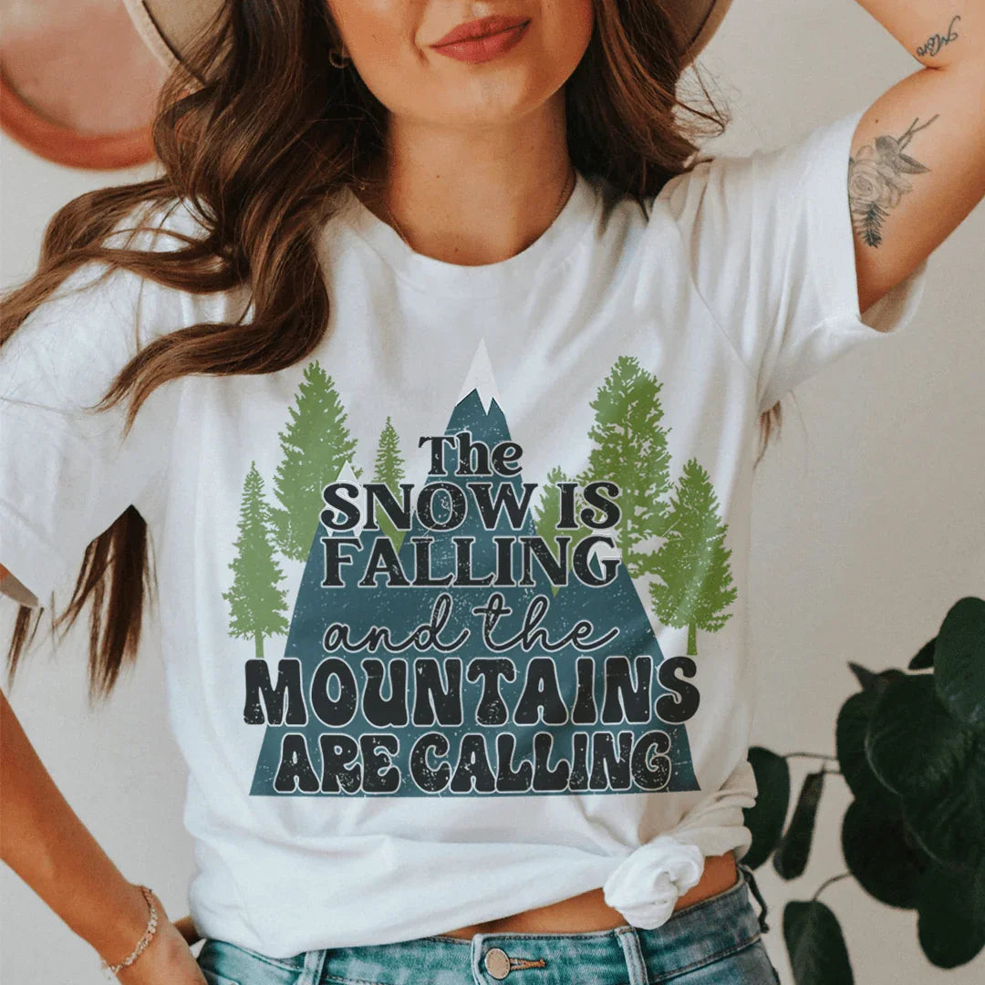 The Snow Is Falling And The Mountains Are Calling Tee Ash / S Peachy Sunday T-Shirt