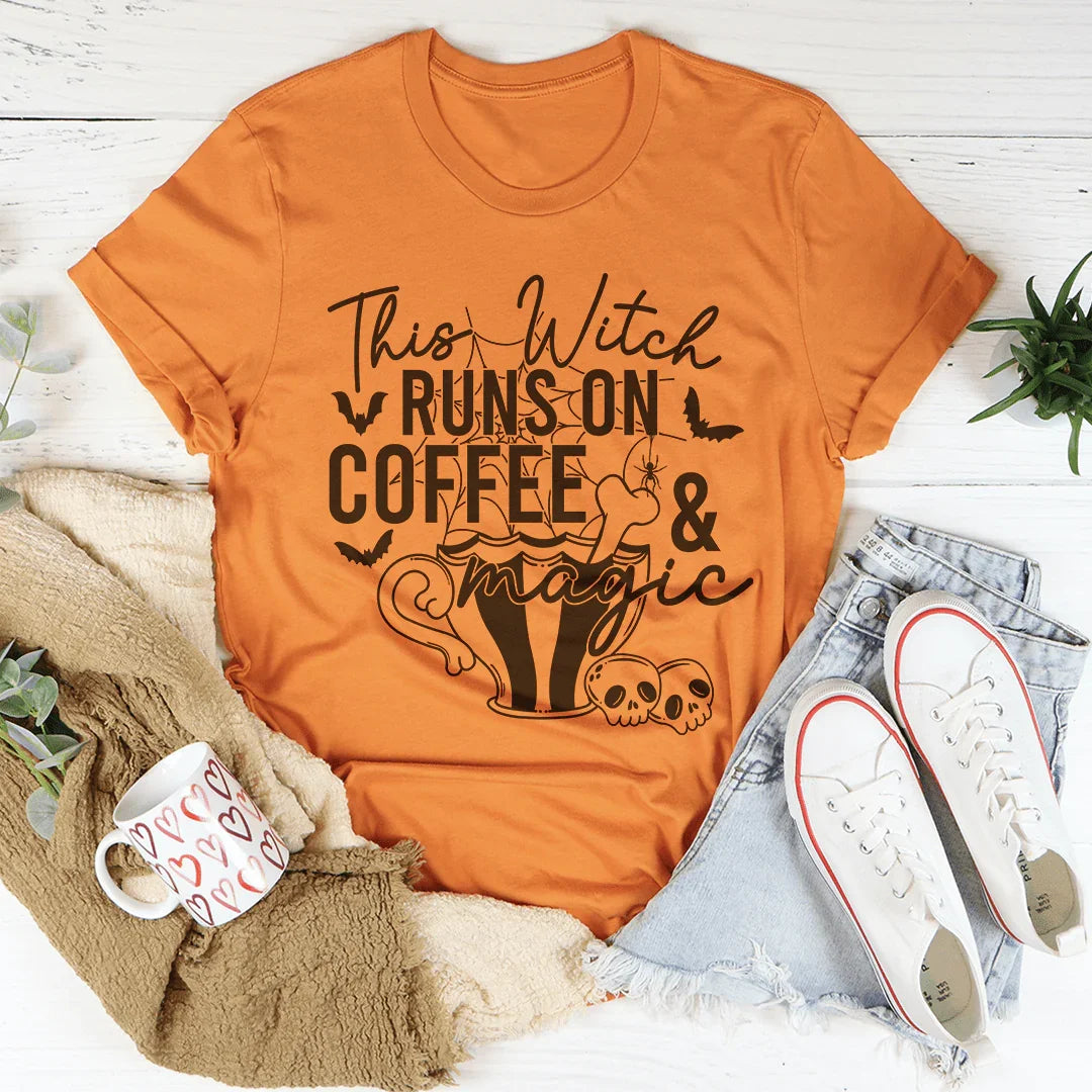 This Witch Runs On Coffee & Magic Tee Burnt Orange / S Peachy Sunday T-Shirt