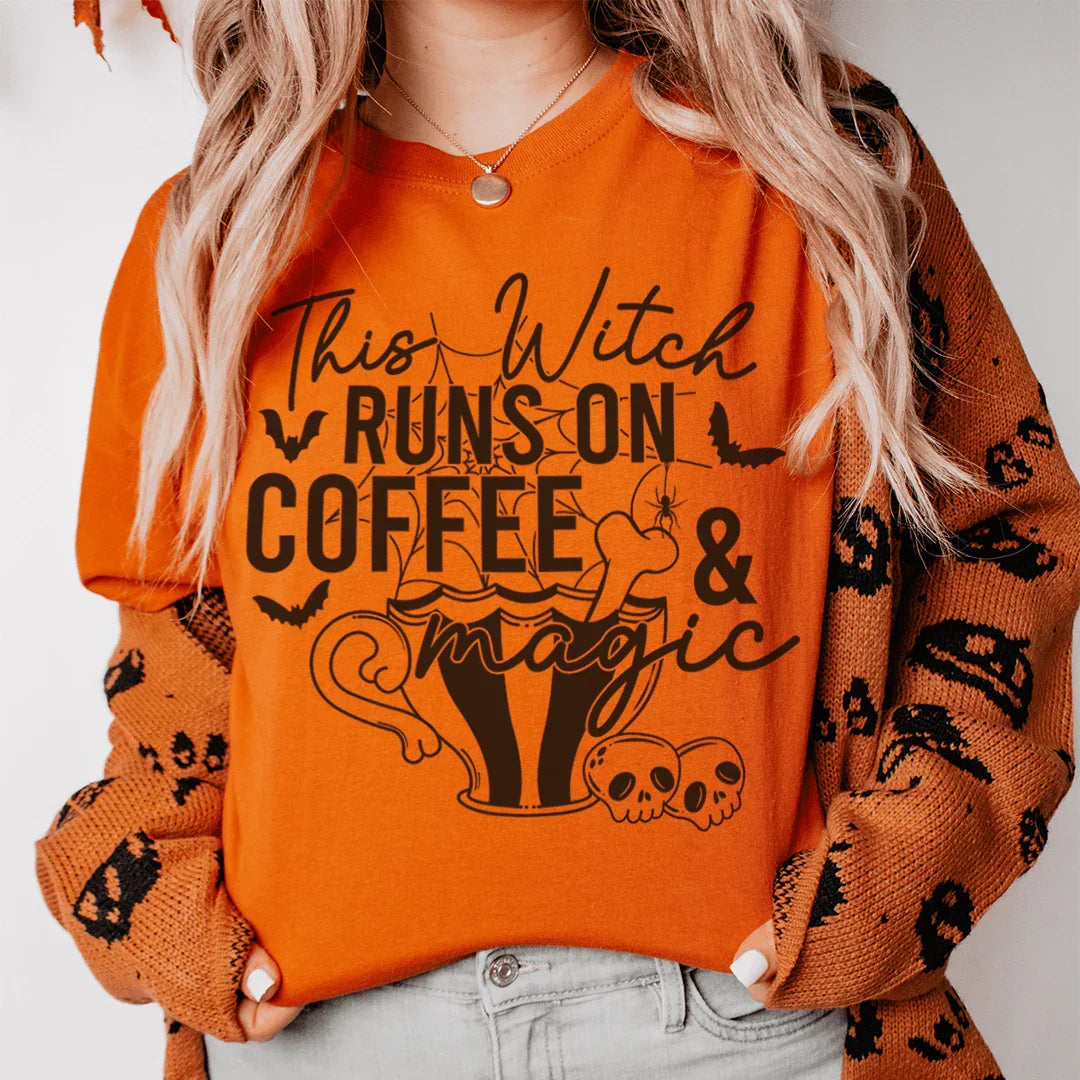 This Witch Runs On Coffee & Magic Tee Burnt Orange / S Peachy Sunday T-Shirt