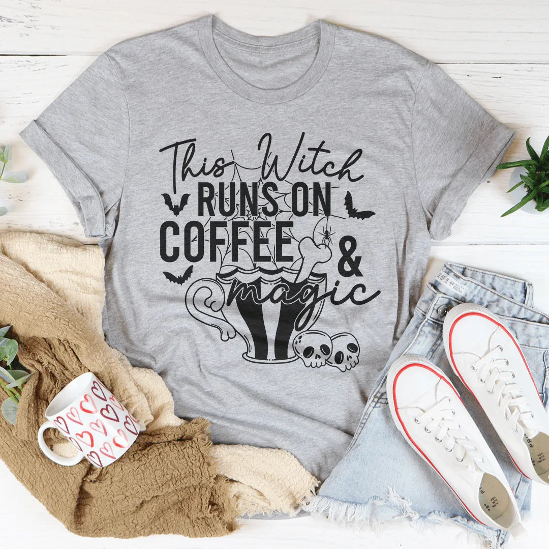 This Witch Runs On Coffee & Magic Tee Peachy Sunday T-Shirt