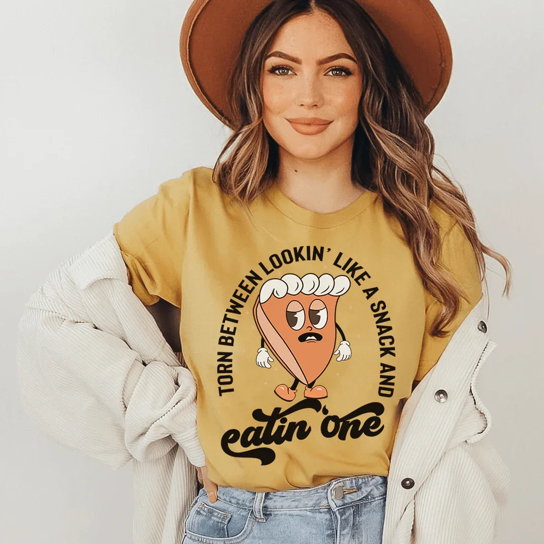 Torn Between Lookin' Like A Snack And Eating One Pumpkin Pie Tee Mustard / S Peachy Sunday T-Shirt