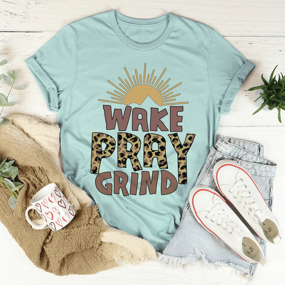 Wake Pray Grind Tee Heather Prism Dusty Blue / S Peachy Sunday T-Shirt