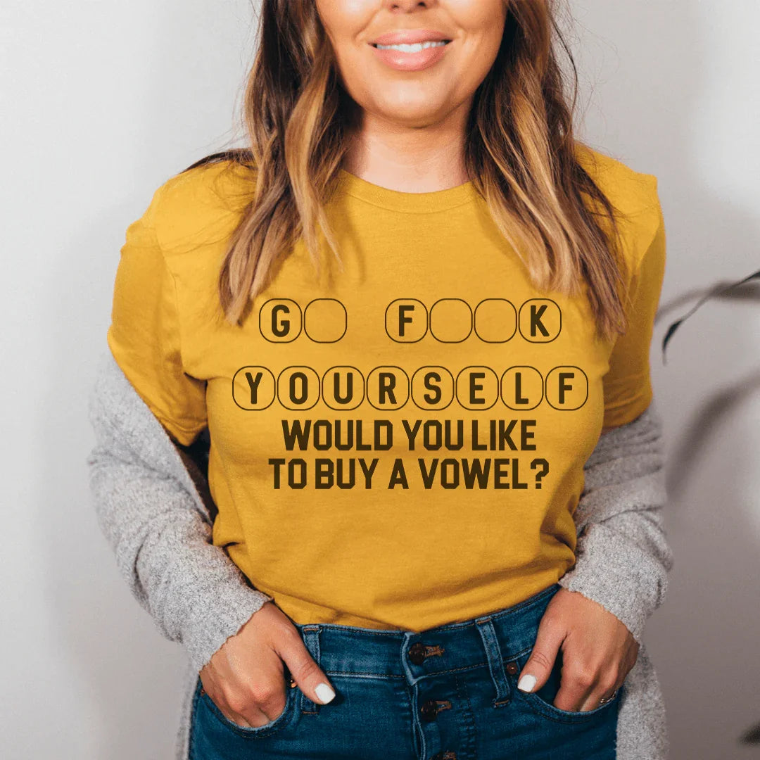 Would You Like To Buy A Vowel Tee Mustard / S Peachy Sunday T-Shirt