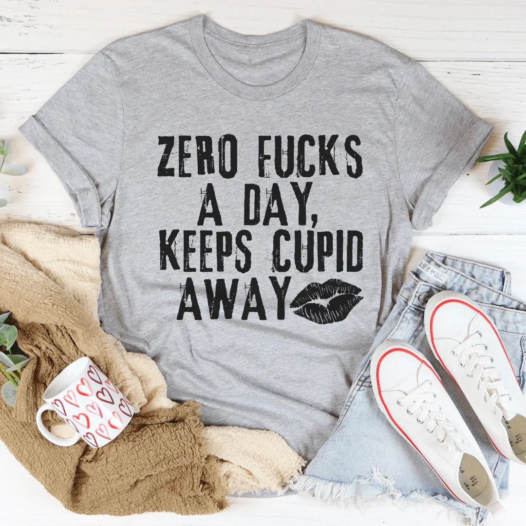 Zero Fs A Day Keeps Cupid Away Tee Athletic Heather / S Peachy Sunday T-Shirt