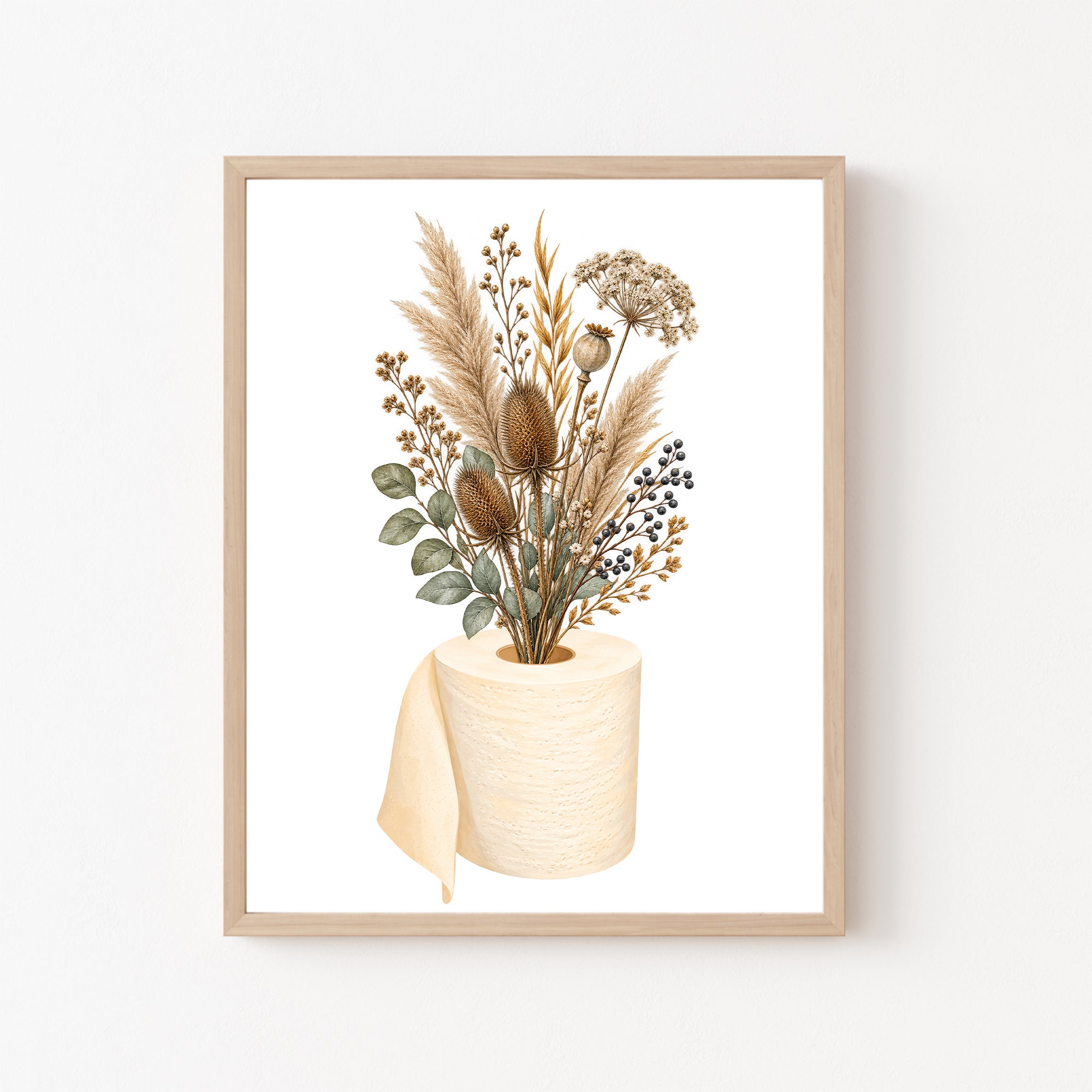 Boho-Trockenblumen im Toilettenpapier – Badezimmer-Wandbild