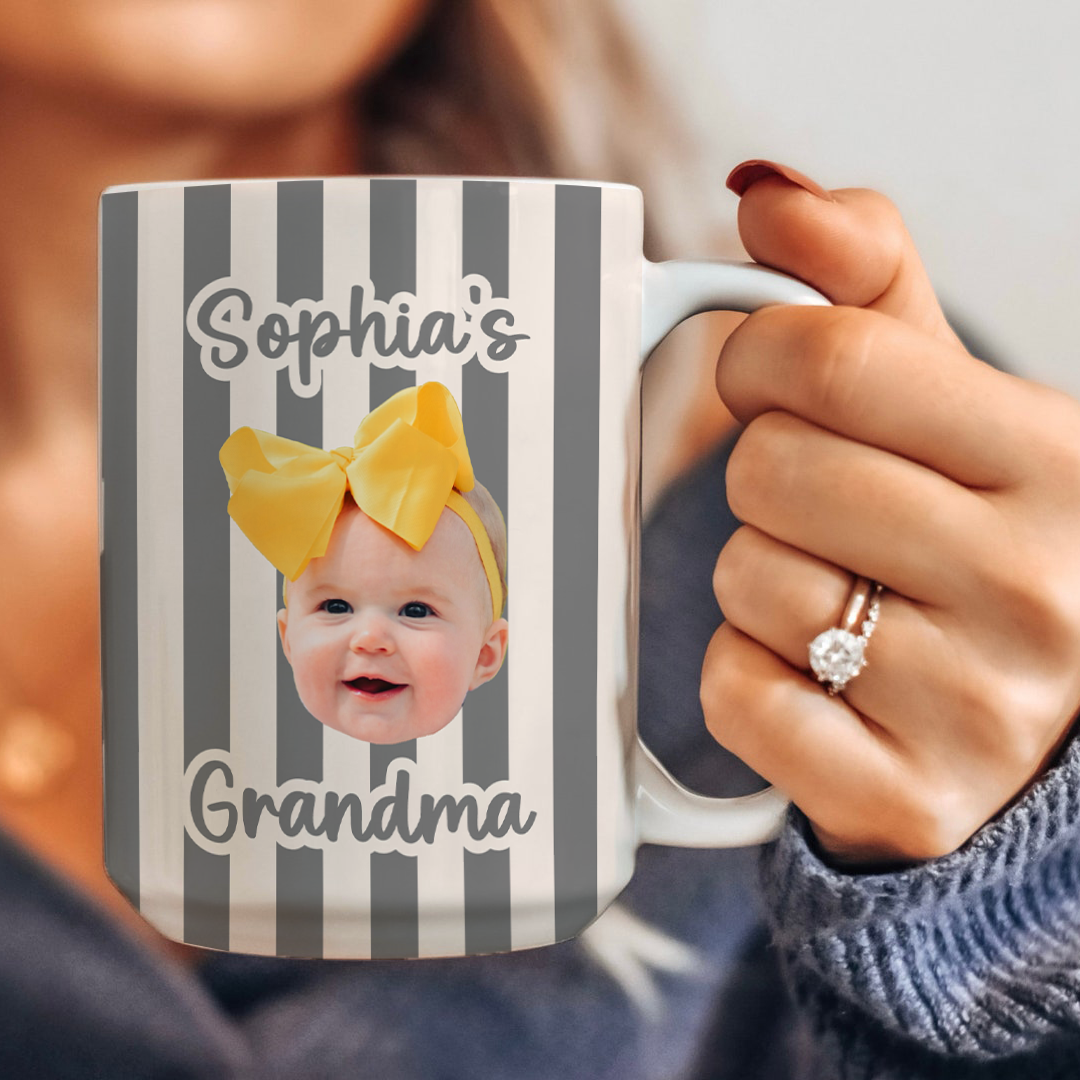 Personalized Stripe Baby Face Photo Mug
