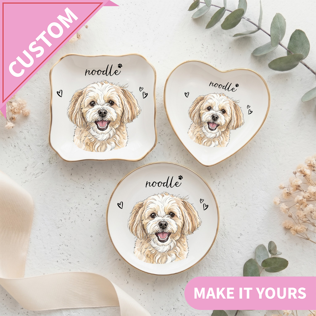 Plato Anillero Personalizado de Acuarela con Retrato de Perro