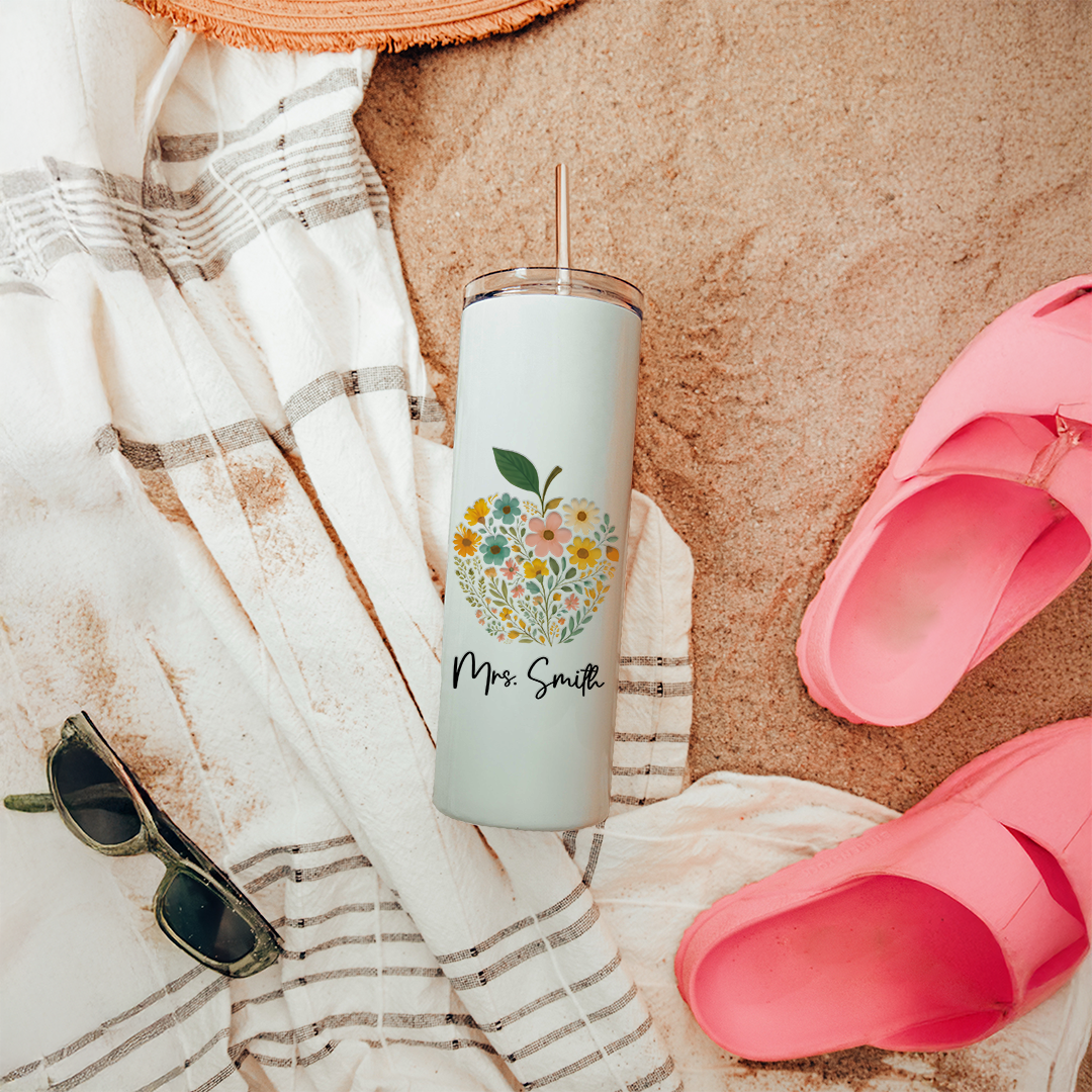 Personalized Floral Apple Tumbler