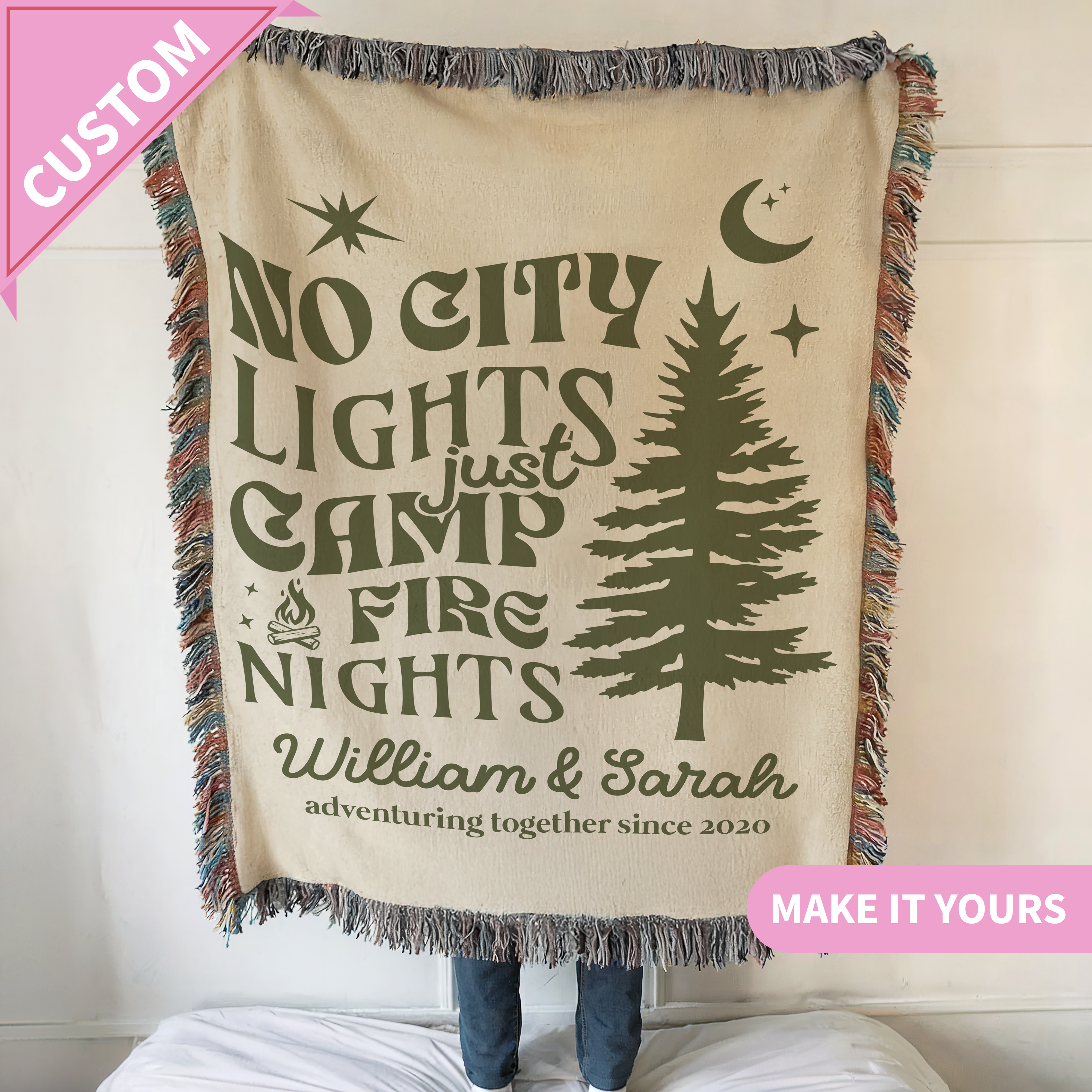 Custom No City Lights Camping Names & Year Blanket