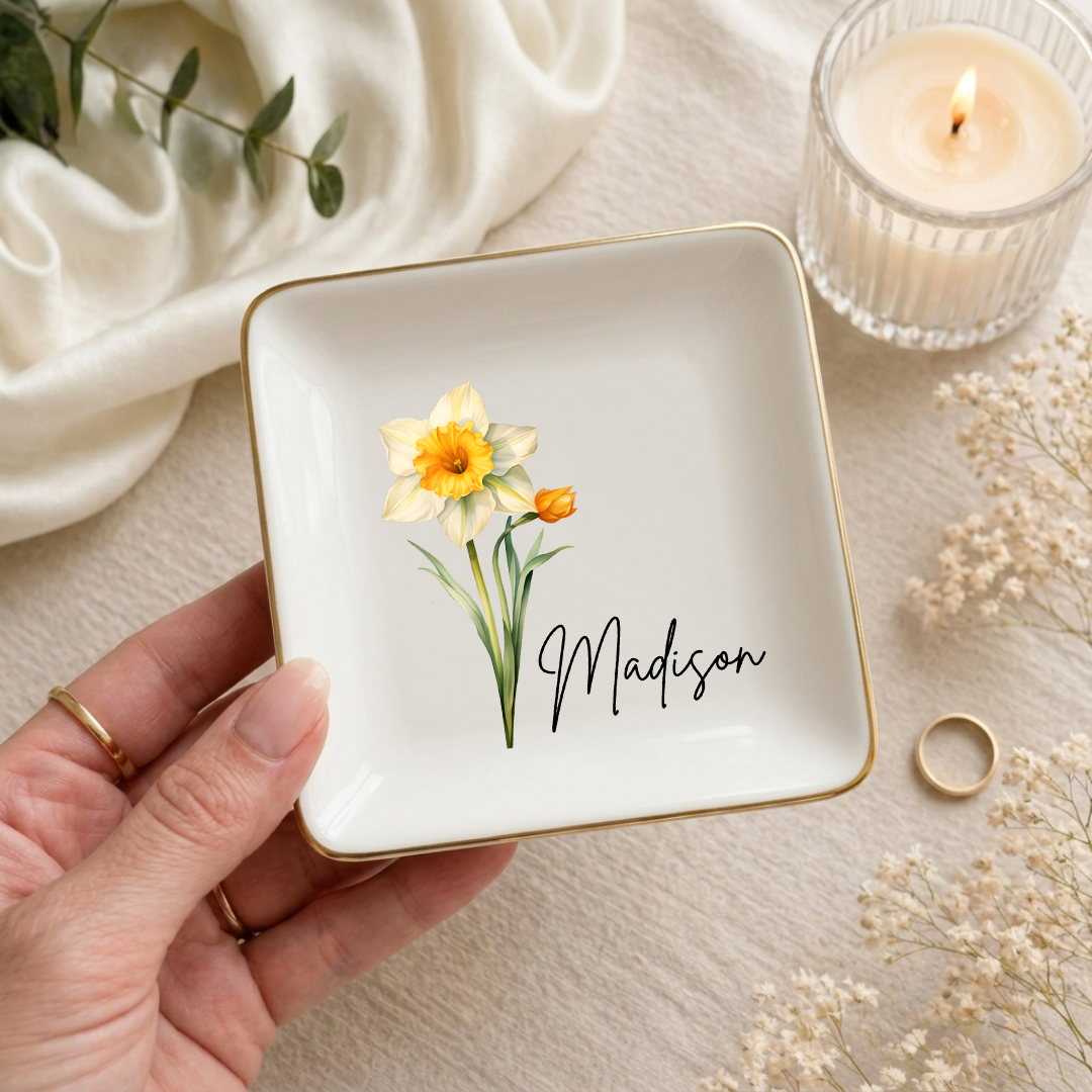 Personalised Birth Flower Ring Dish
