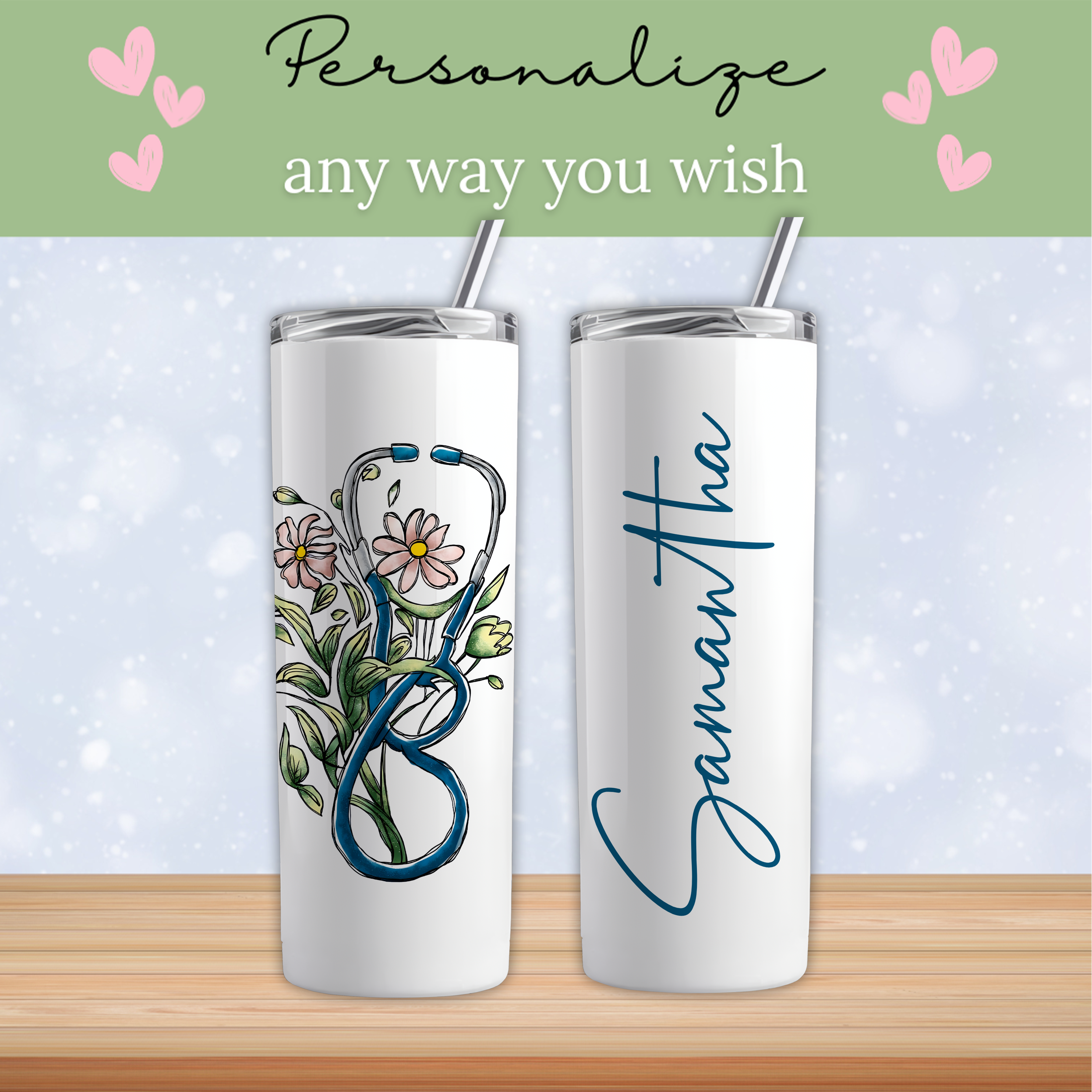 Personalized Floral Nurse Tumbler