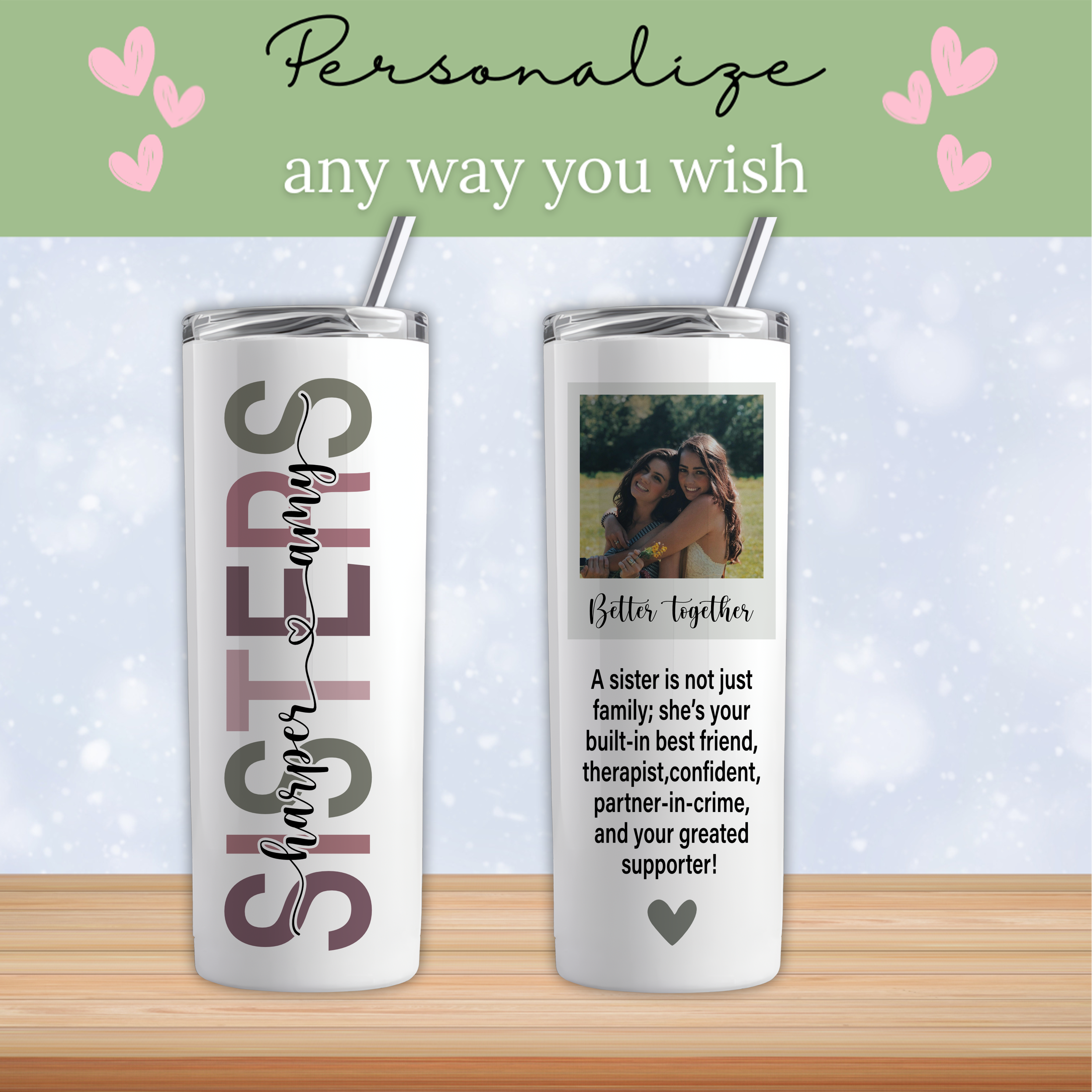 Personalized Photo Sister Tumbler