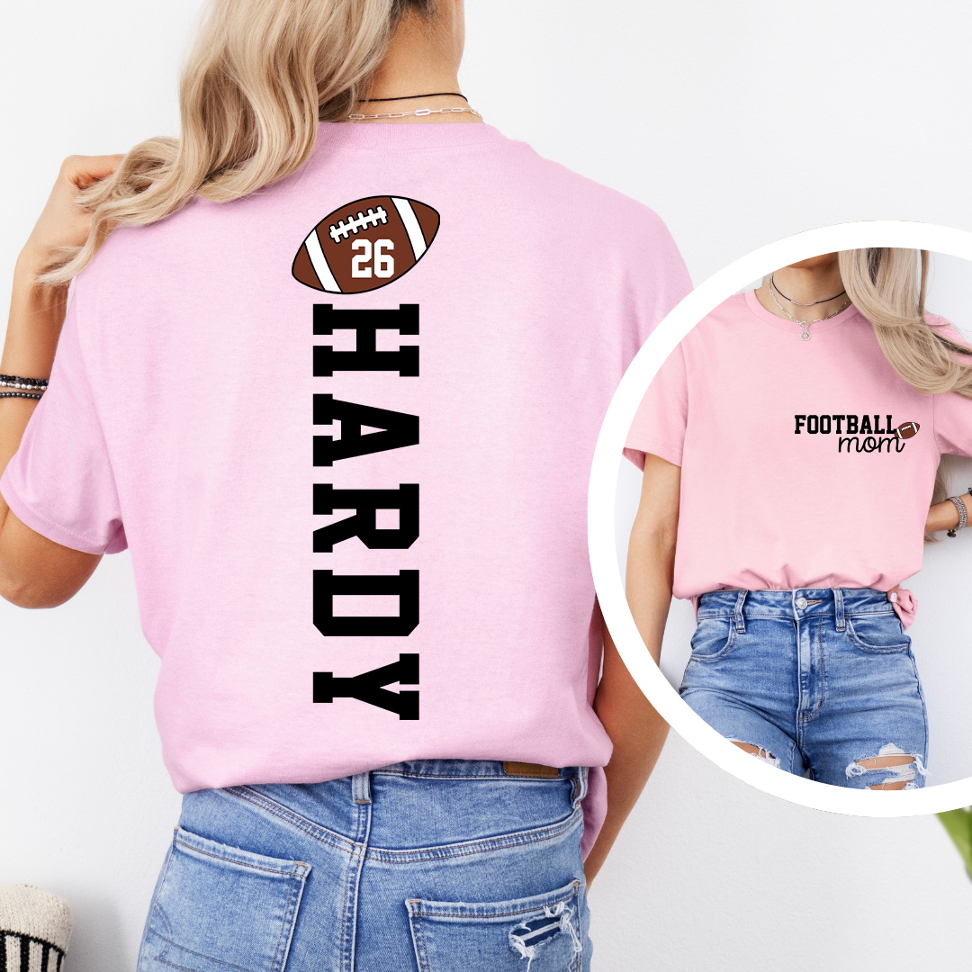 Custom Football Mom Game Day Tee with Kids’ Names & Numbers Tee