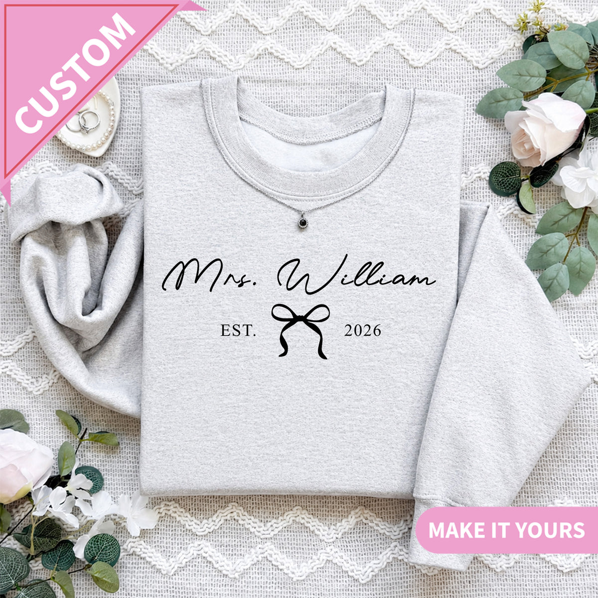 Individueller Braut- & Mrs.-Pullover – Personalisierter Braut-Sweatshirt mit „Mrs.“ und Hochzeitsjahr