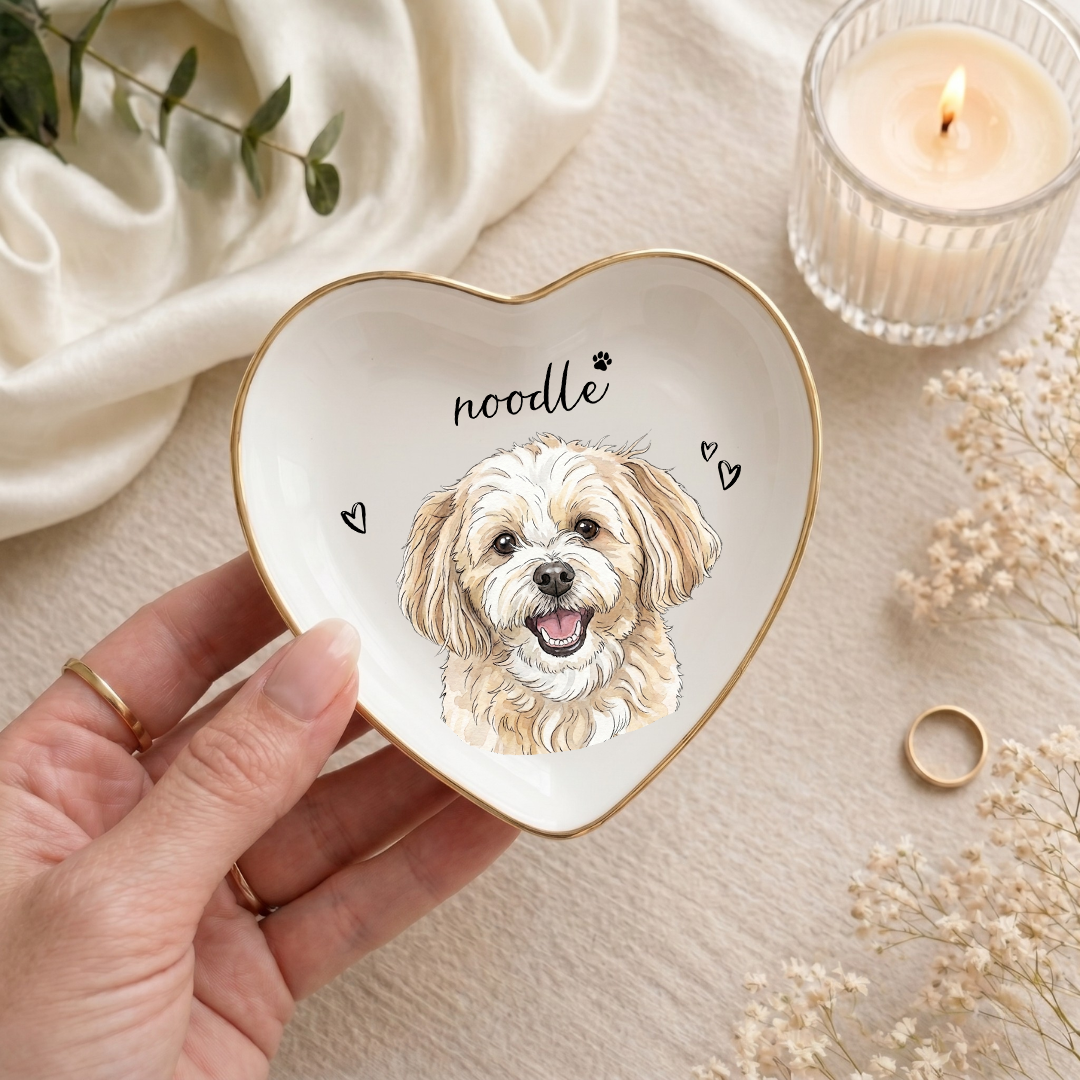 Plato Anillero Personalizado de Acuarela con Retrato de Perro