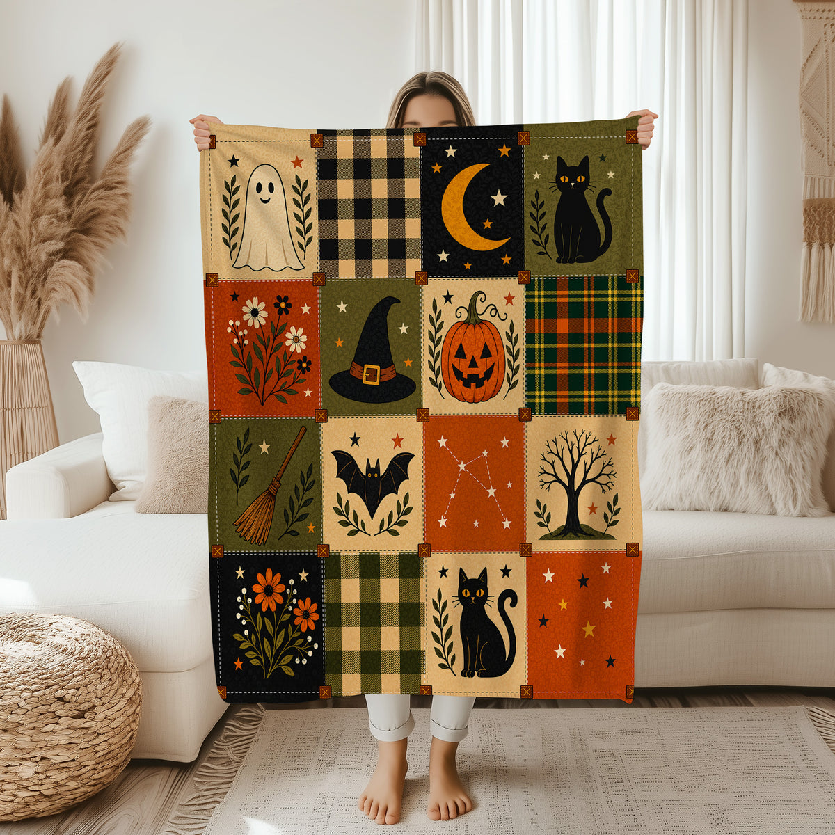 Couverture patchwork vintage d’Halloween