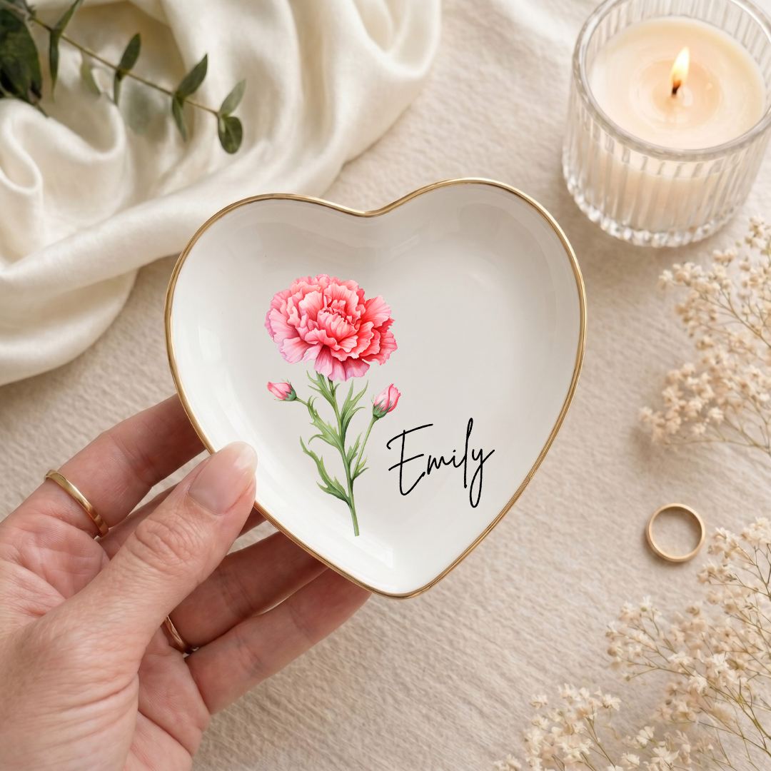 Personalised Birth Flower Ring Dish