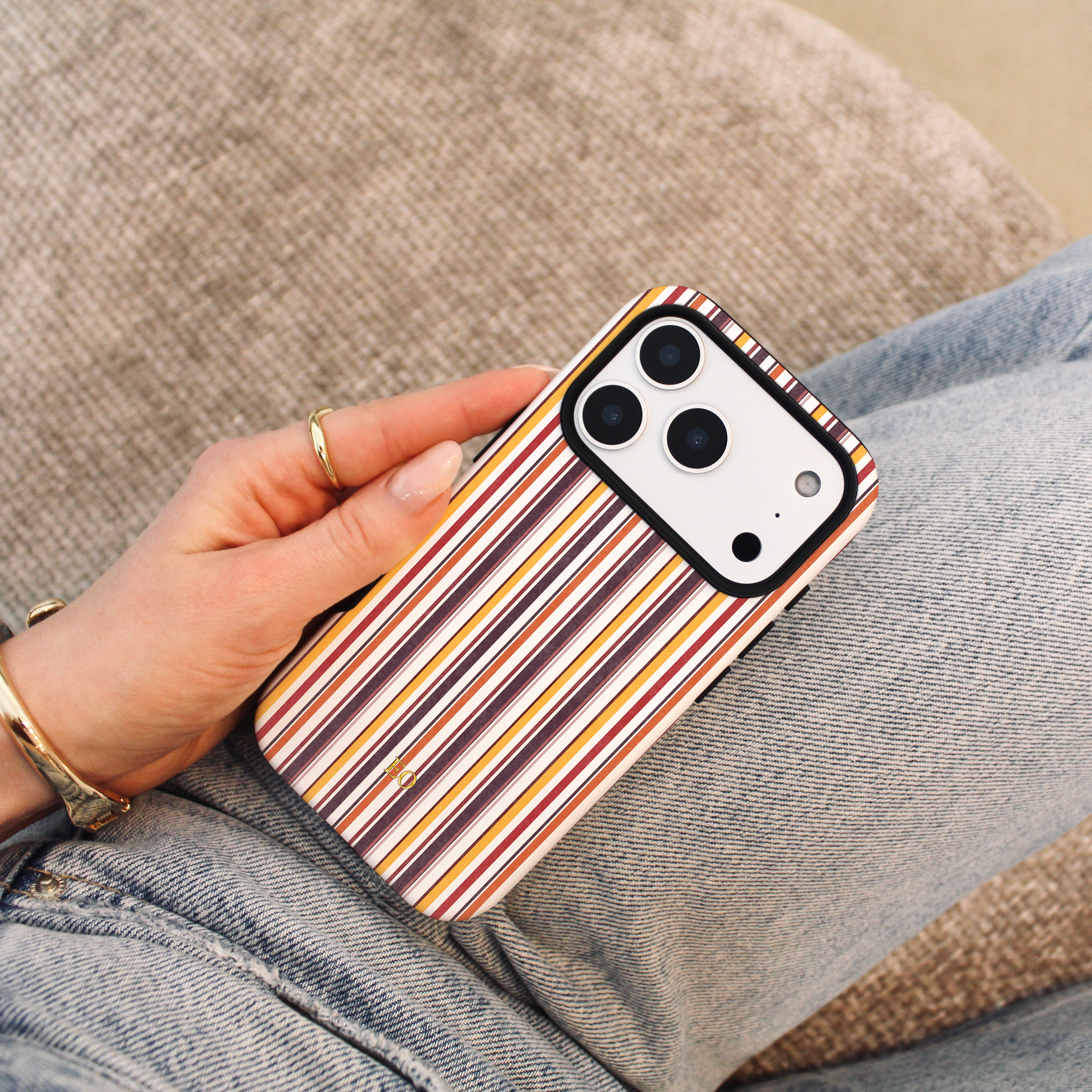 Personalized Pastel Striped Monogram Gold Effect Phone Cover