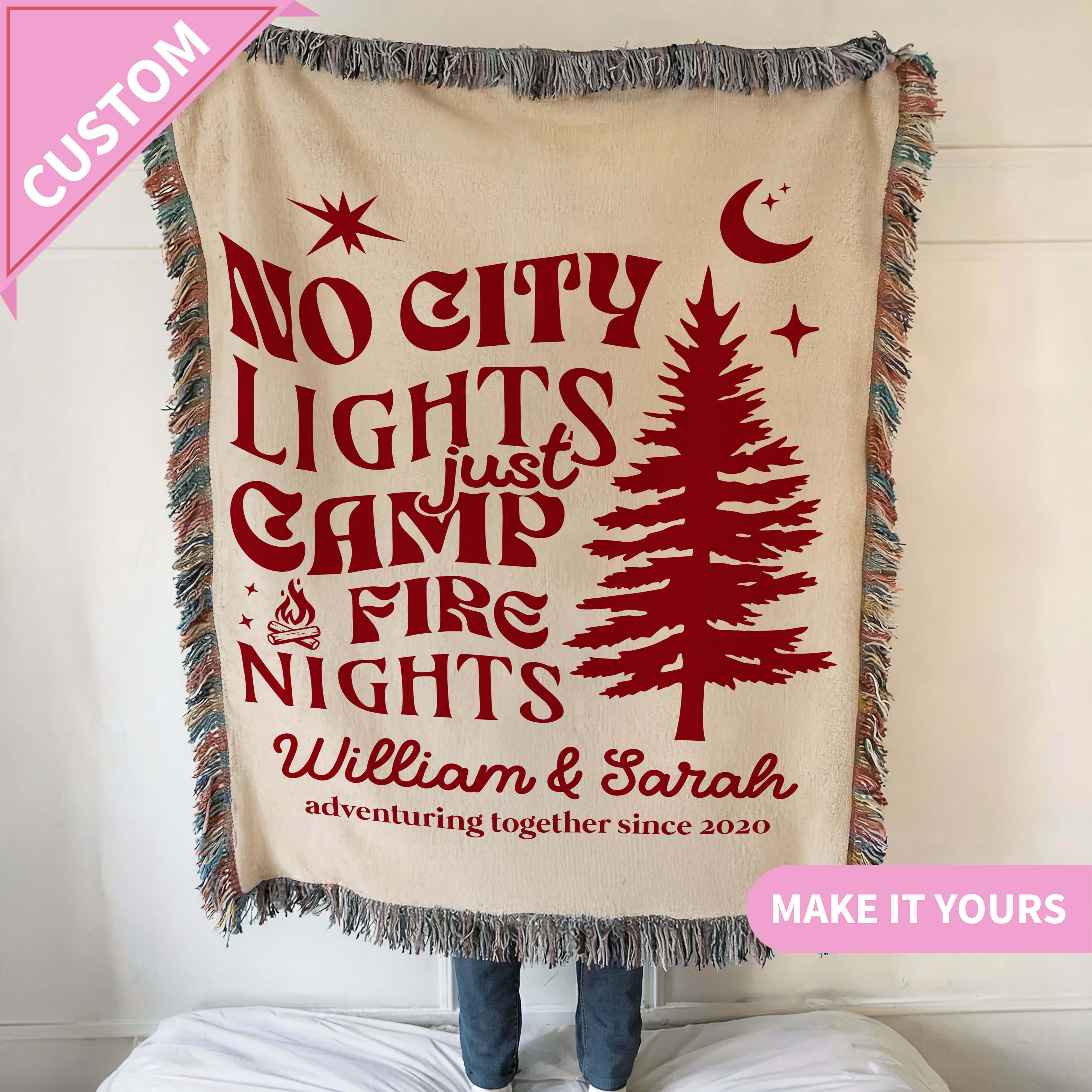 Custom No City Lights Camping Names & Year Blanket
