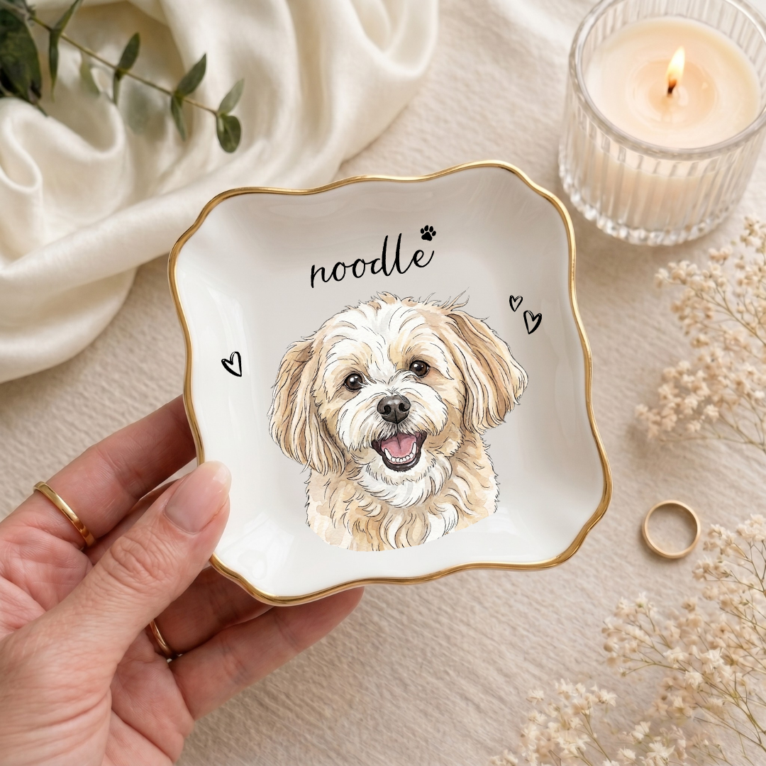 Plato Anillero Personalizado de Acuarela con Retrato de Perro
