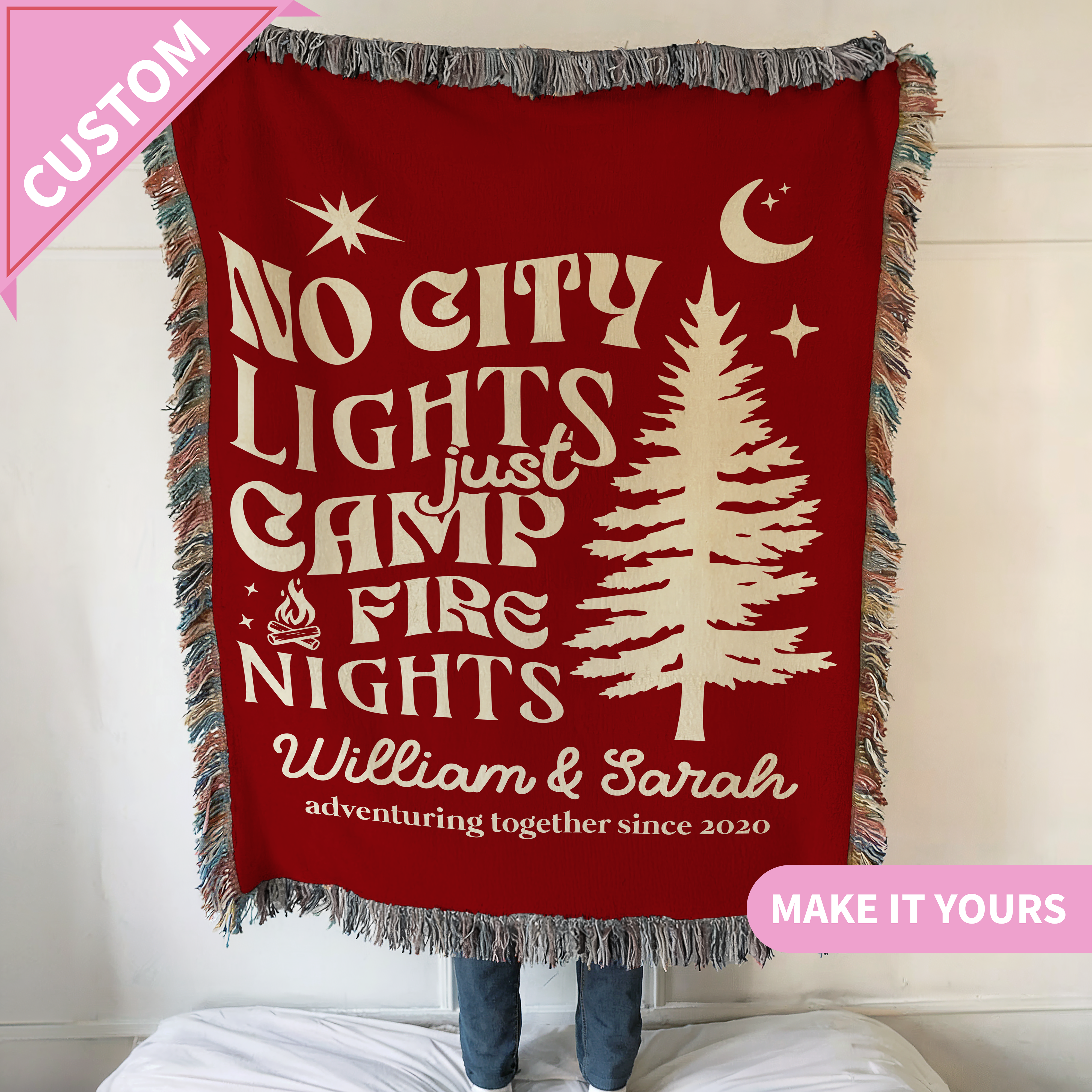 Custom No City Lights Camping Names & Year Blanket