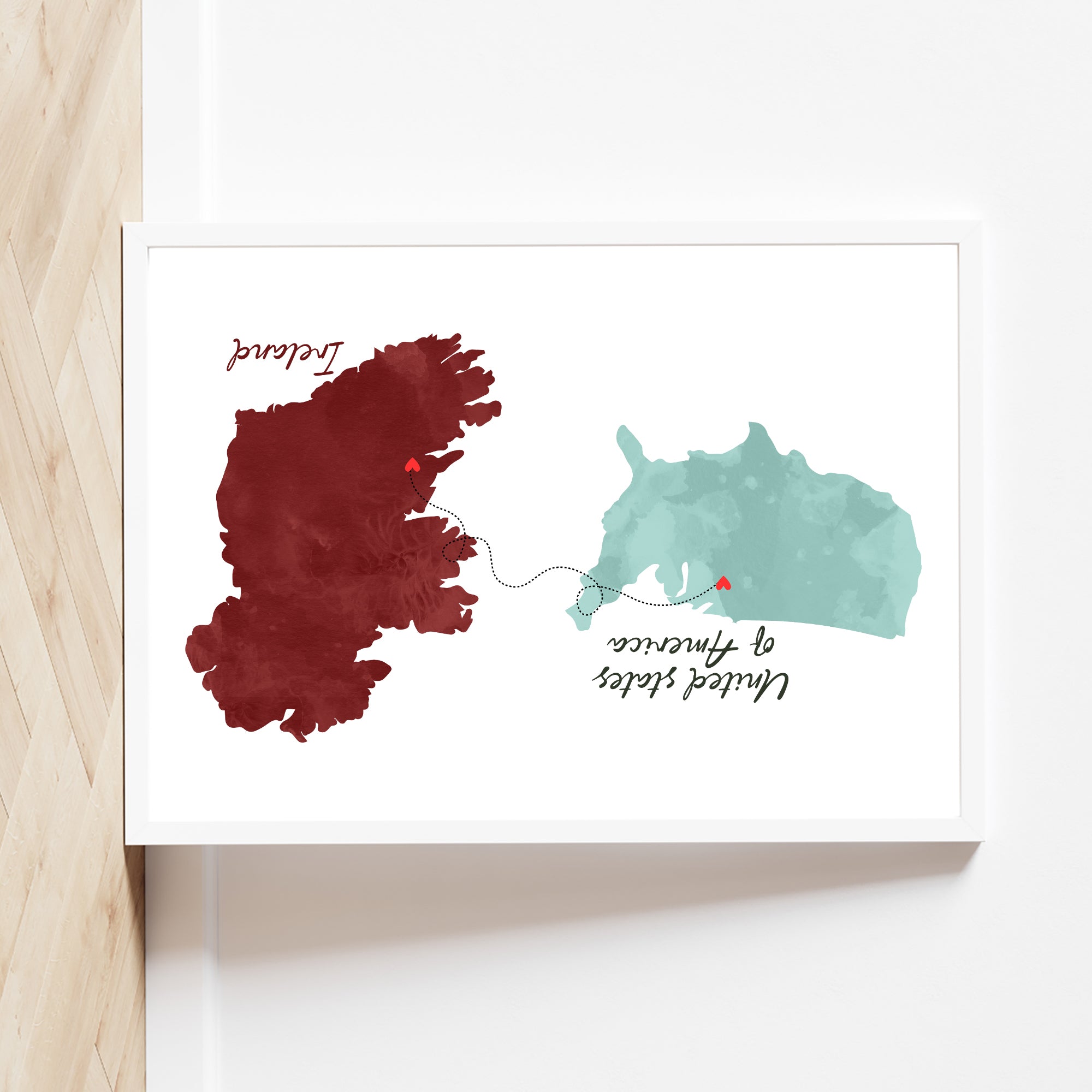 Décoration murale personnalisée avec deux cartes pour longue distance