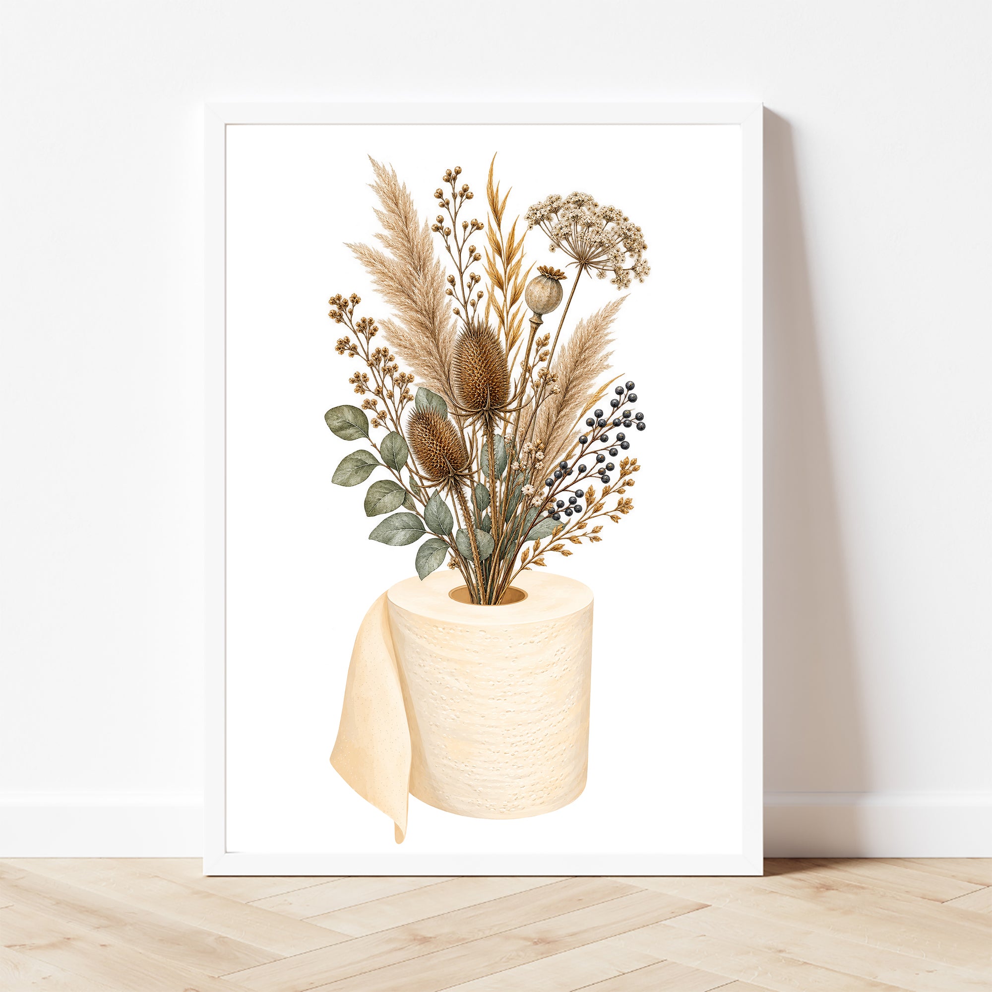 Boho-Trockenblumen im Toilettenpapier – Badezimmer-Wandbild