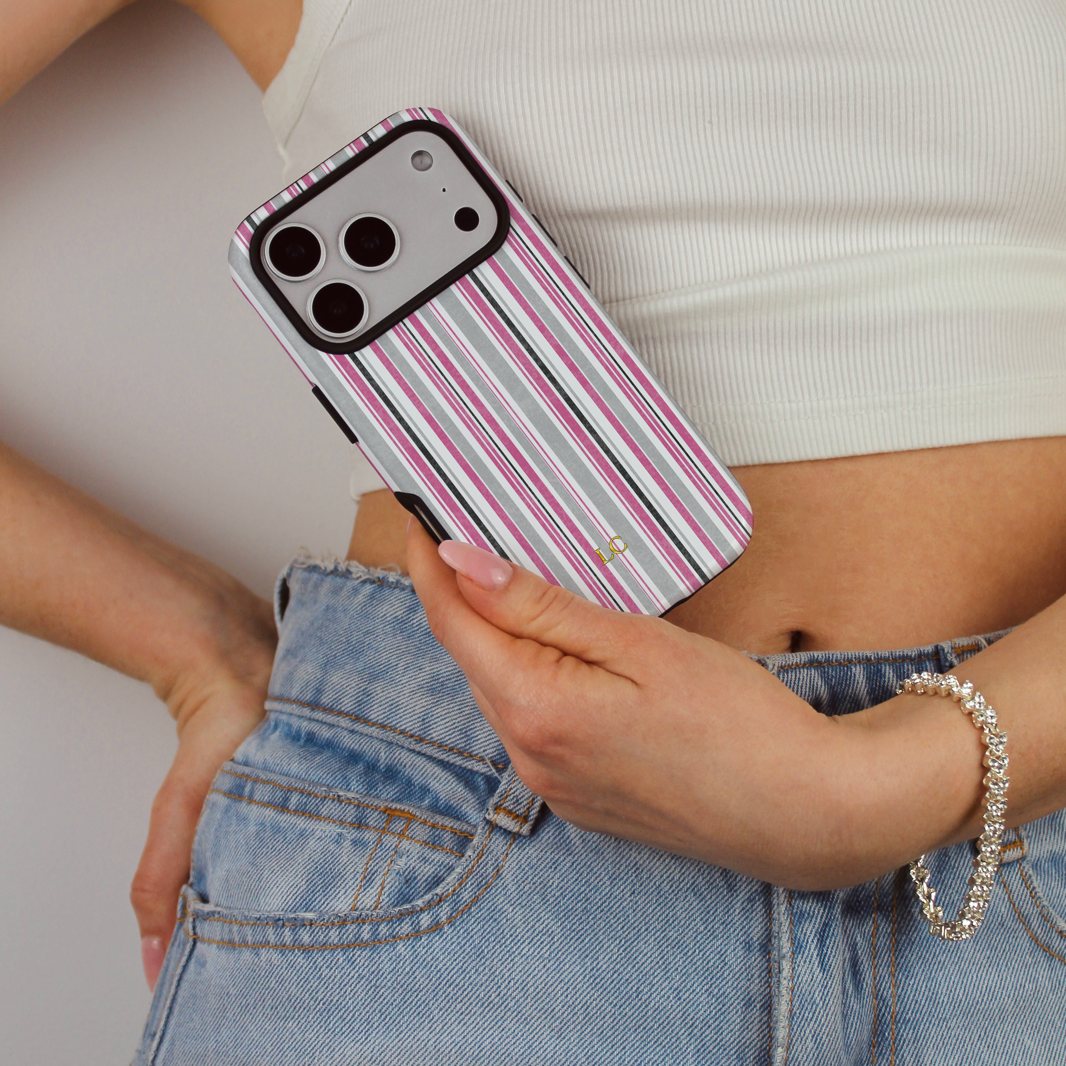 Personalized Pastel Striped Monogram Gold Effect Phone Cover