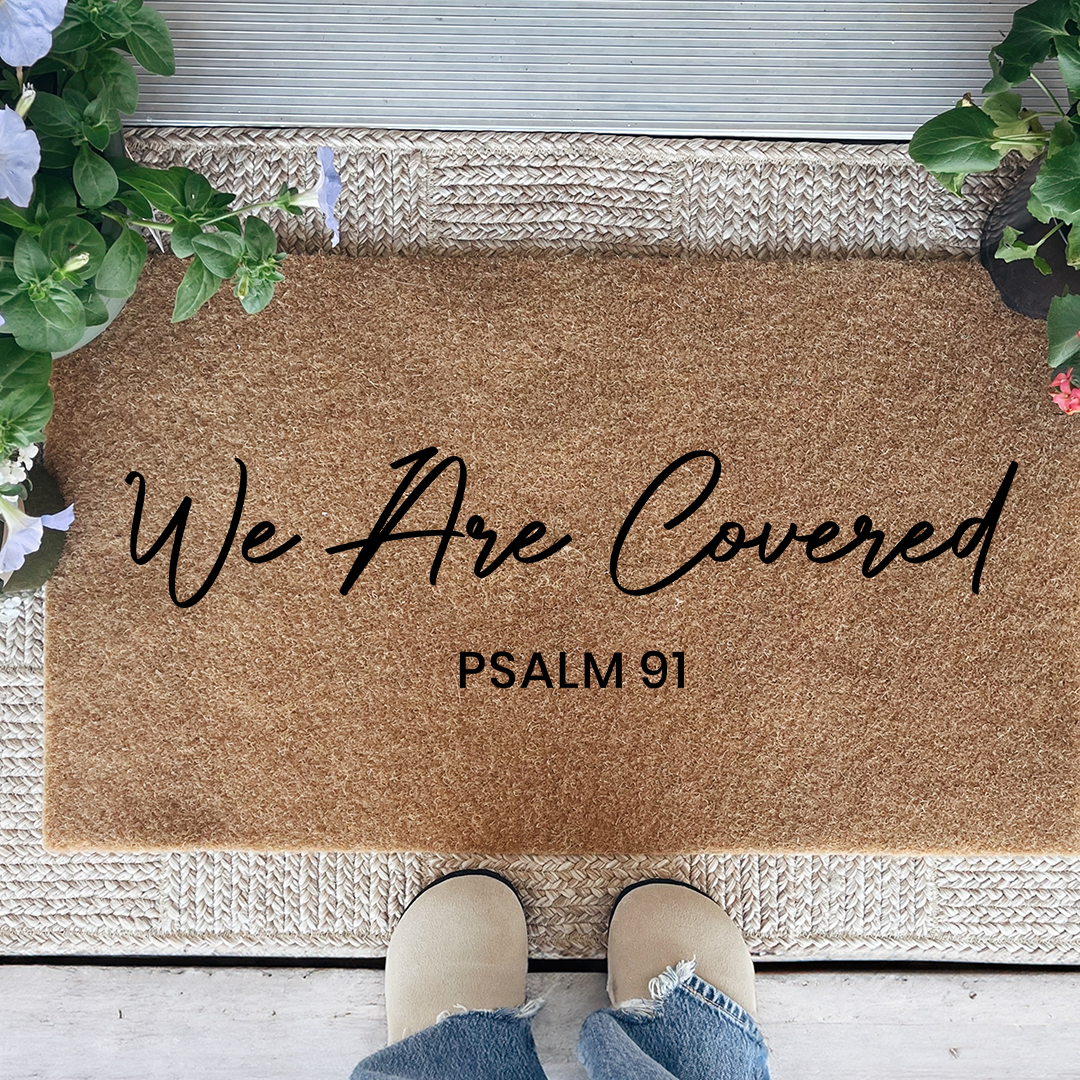 We Are Covered Bible Verse Doormat
