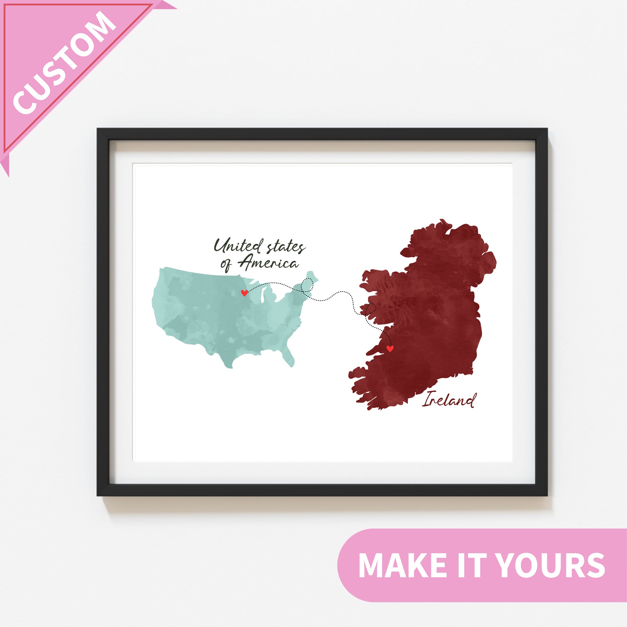 Décoration murale personnalisée avec deux cartes pour longue distance