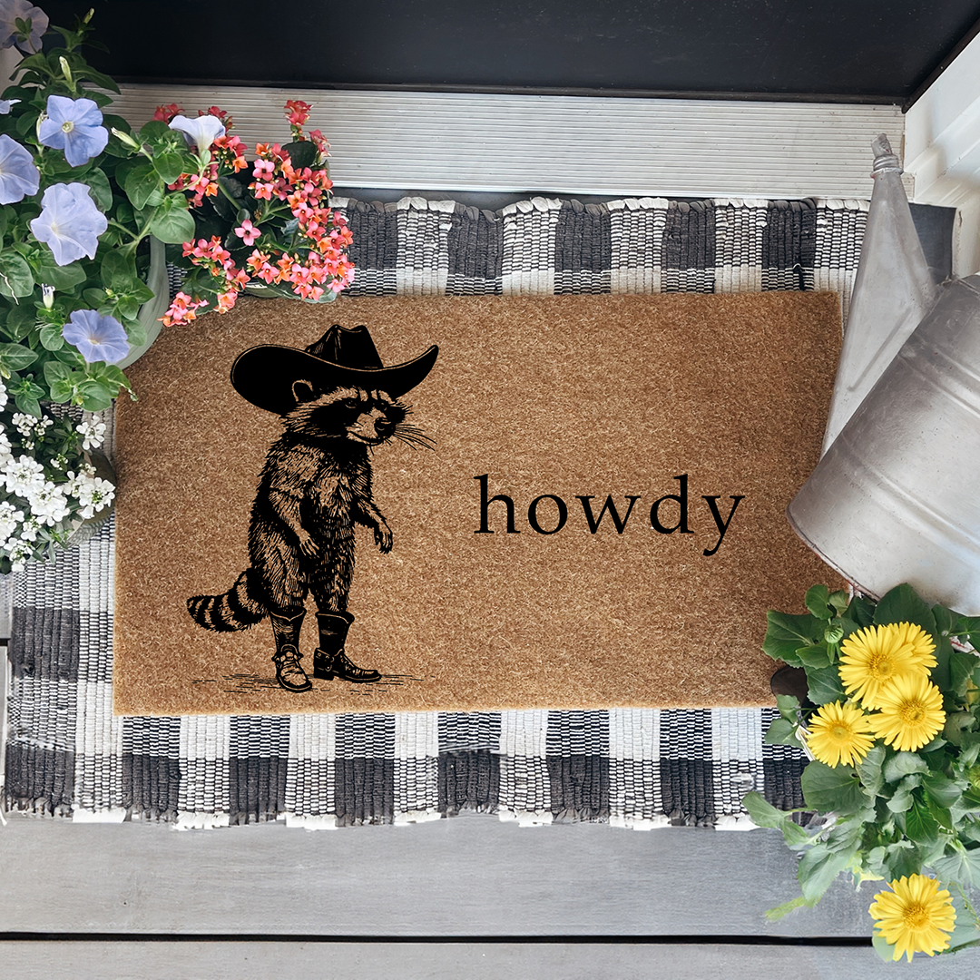 Howdy Racoon Cowboy Funny Doormat