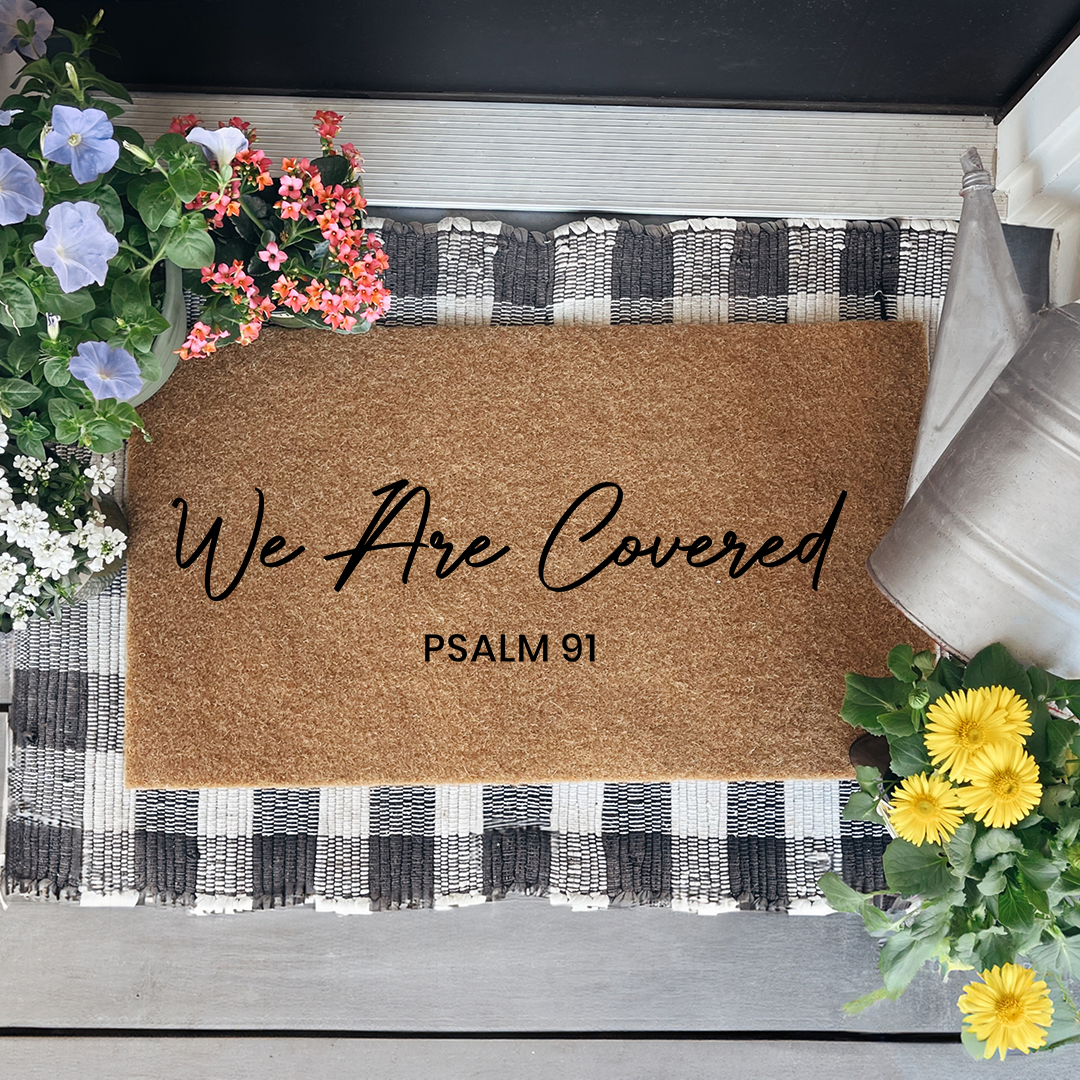 We Are Covered Bible Verse Doormat