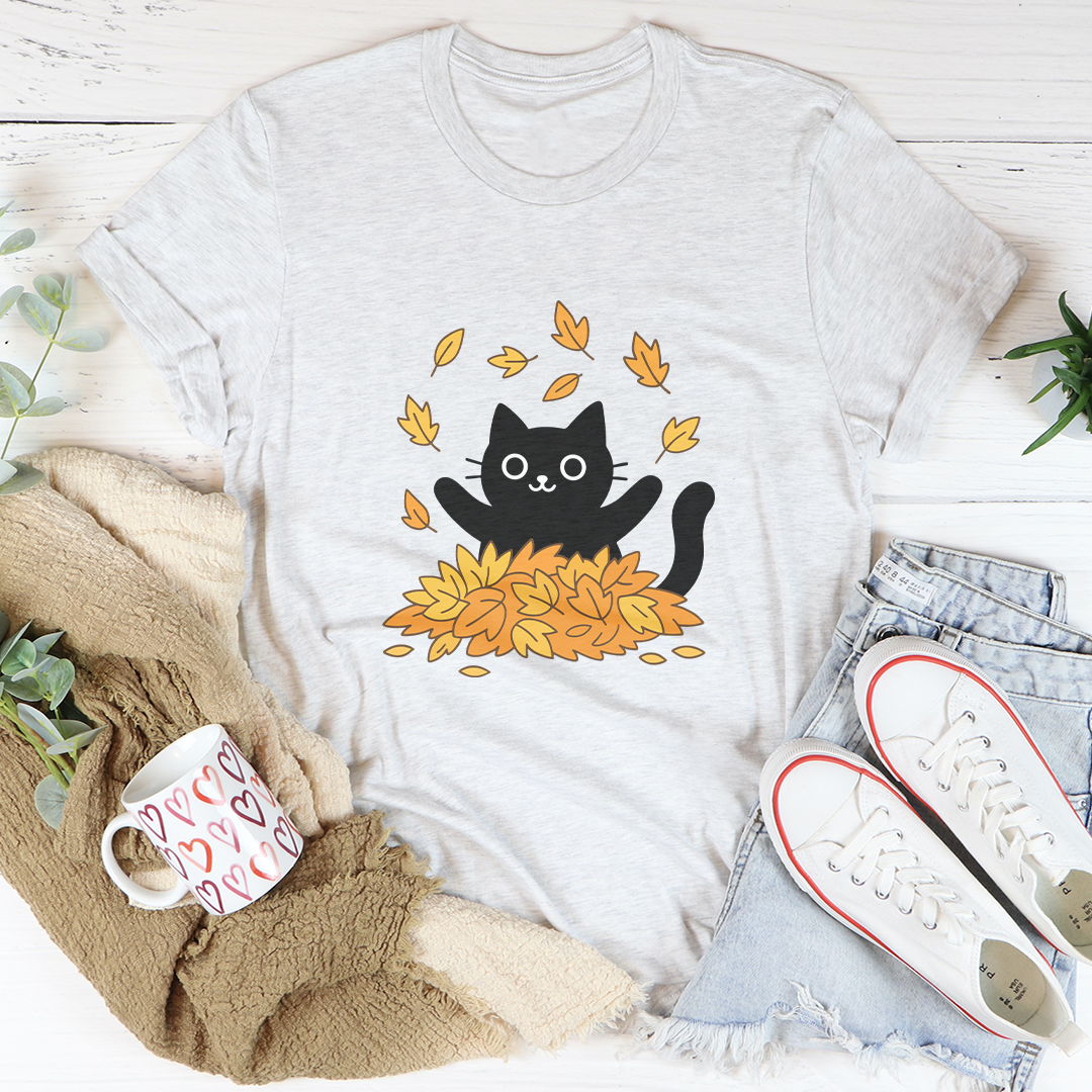 Cat And Fall Leaves Tee