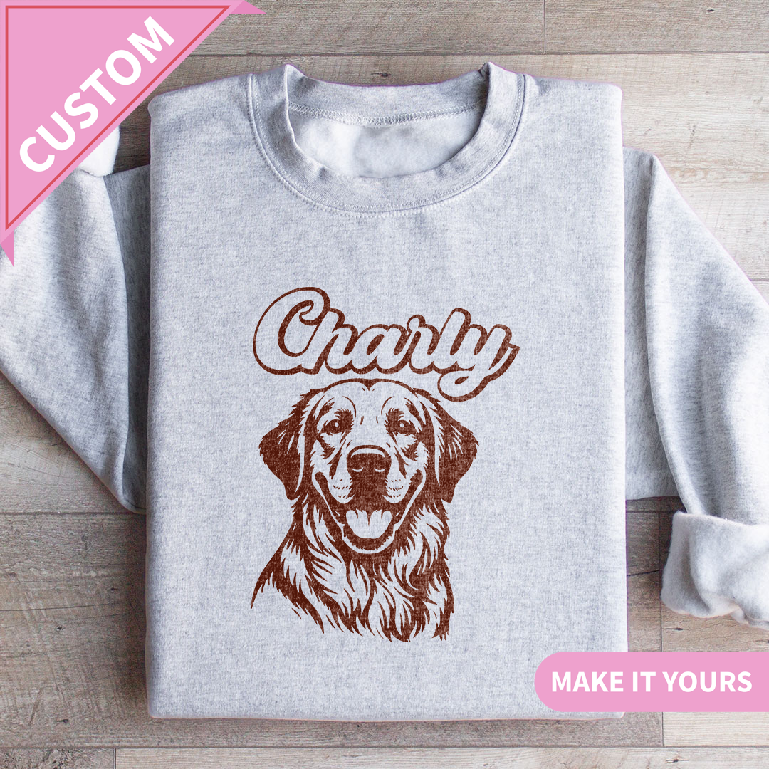 Custom Dog Face Pet Name & Outline Design Sweatshirt