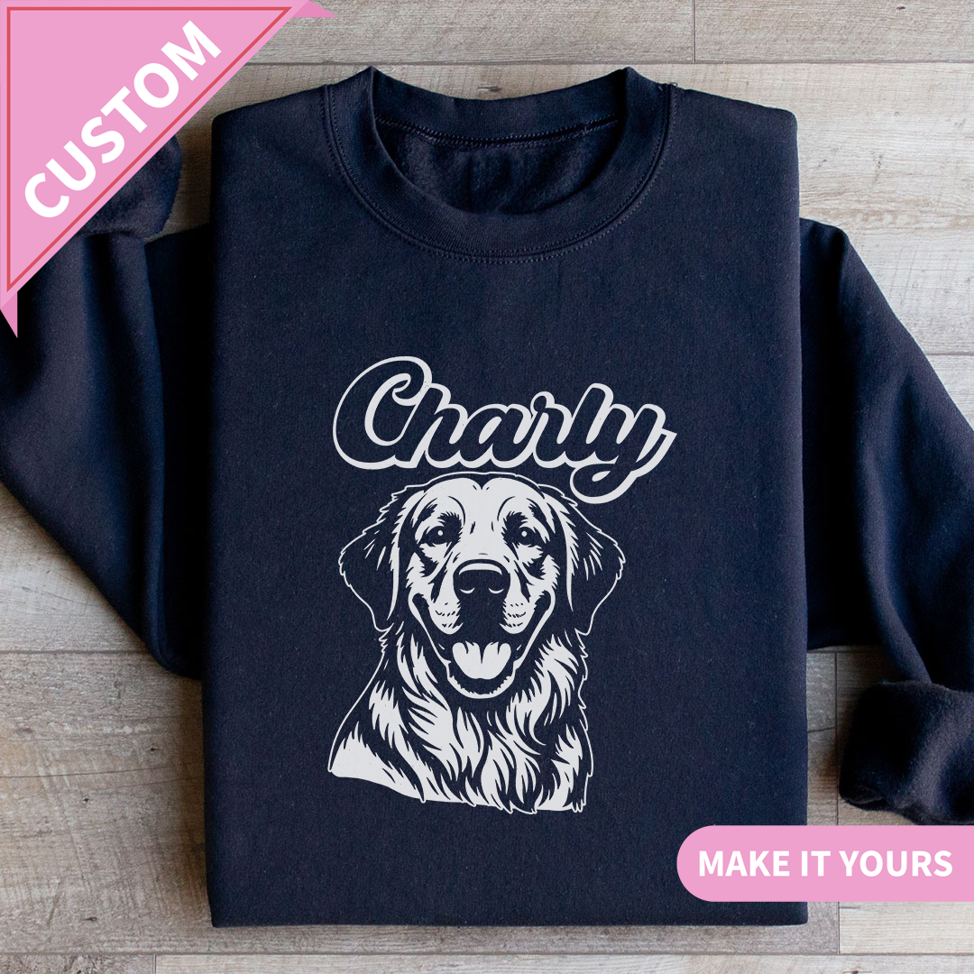 Custom Dog Face Pet Name & Outline Design Sweatshirt