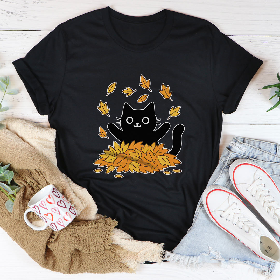 Cat And Fall Leaves Tee