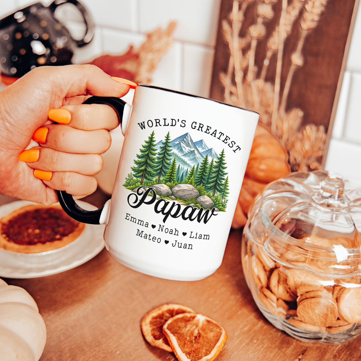 Personalisierte Papaw-Tasse mit den Namen der Kinder