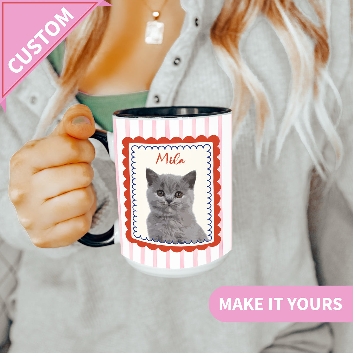 Personalisierte Tasse mit Haustierfoto im Aquarellstil