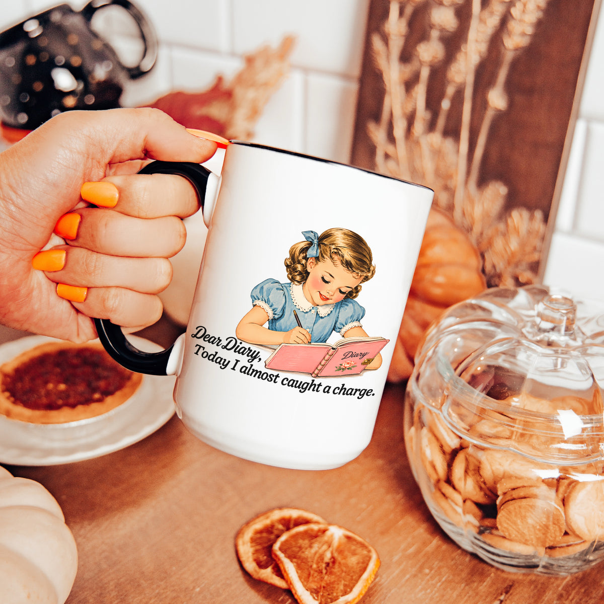 Dear Diary Today I Almost Caught A Charge ceramic mug in black trim