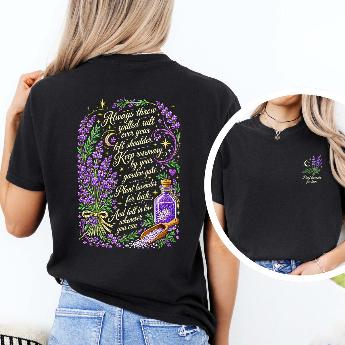 Always Throw Spilled Salt Over Your Left Shoulder Lavender Witchy Tee