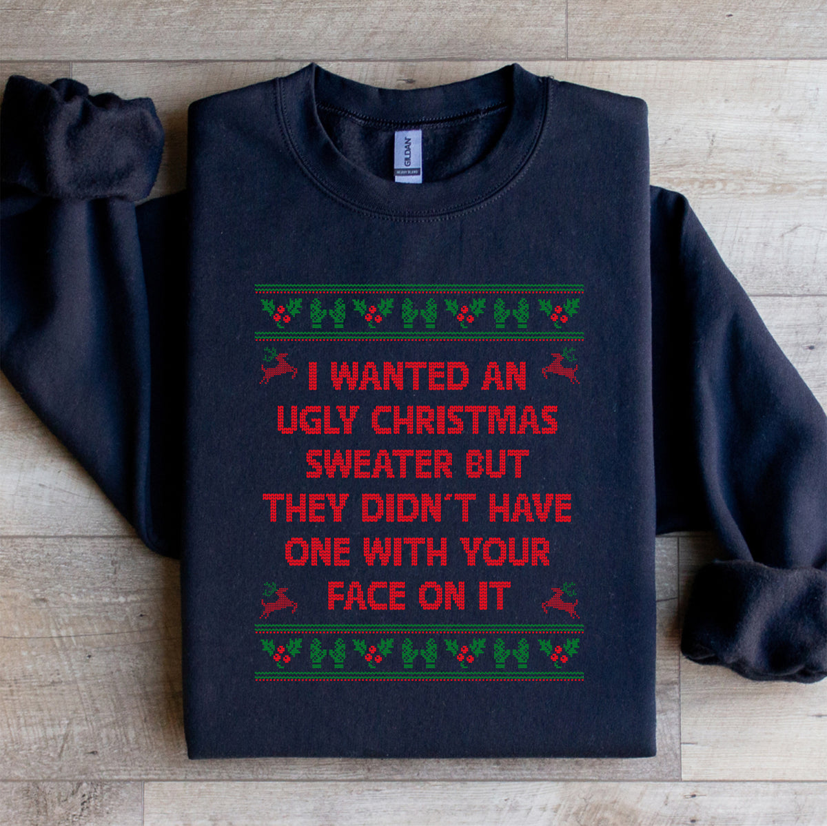 Ich wollte ein Sweatshirt mit einem hässlichen Weihnachtspullover-Motiv